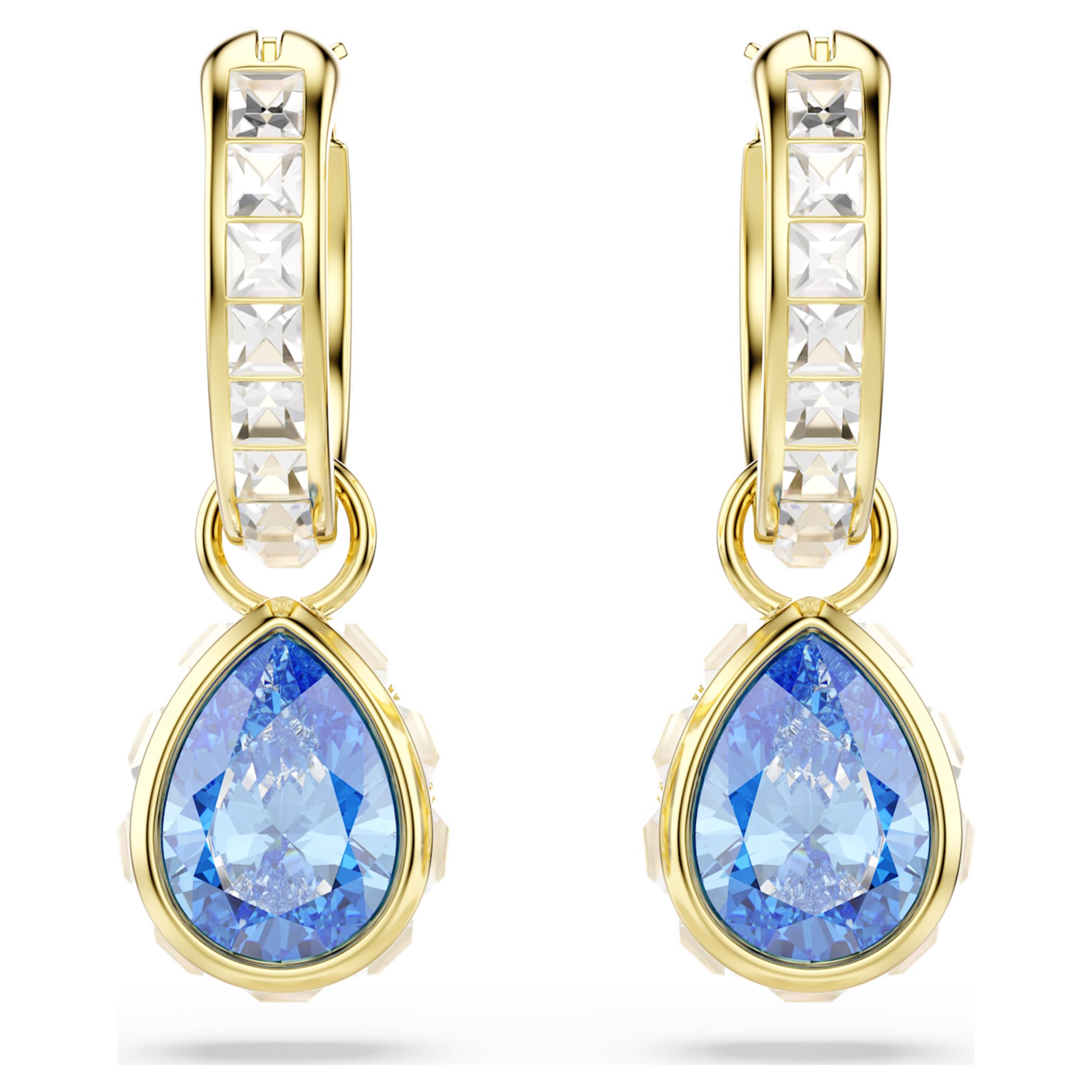 Swarovski Chroma drop earrings Pear cut, Blue, 18K gold finish