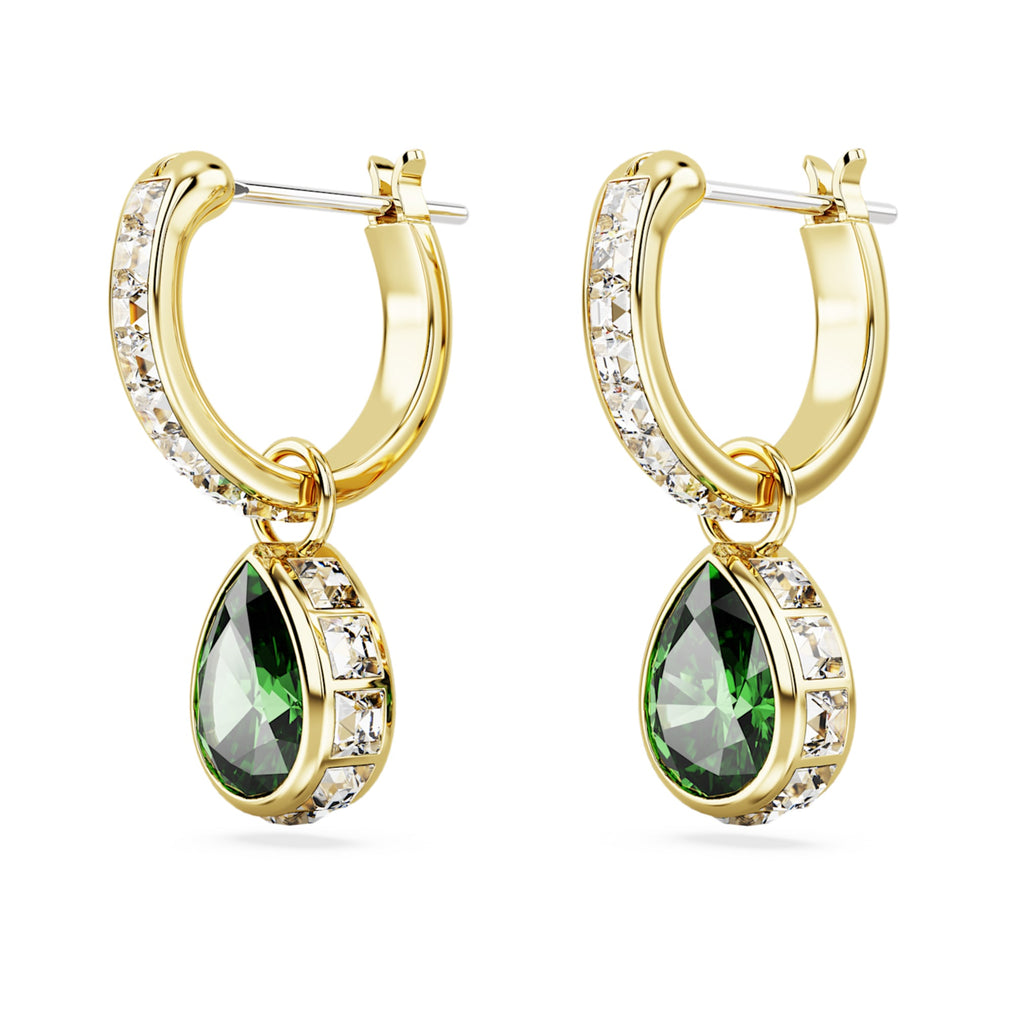 Swarovski Chroma drop earrings Pear cut, Green, 18K gold finish