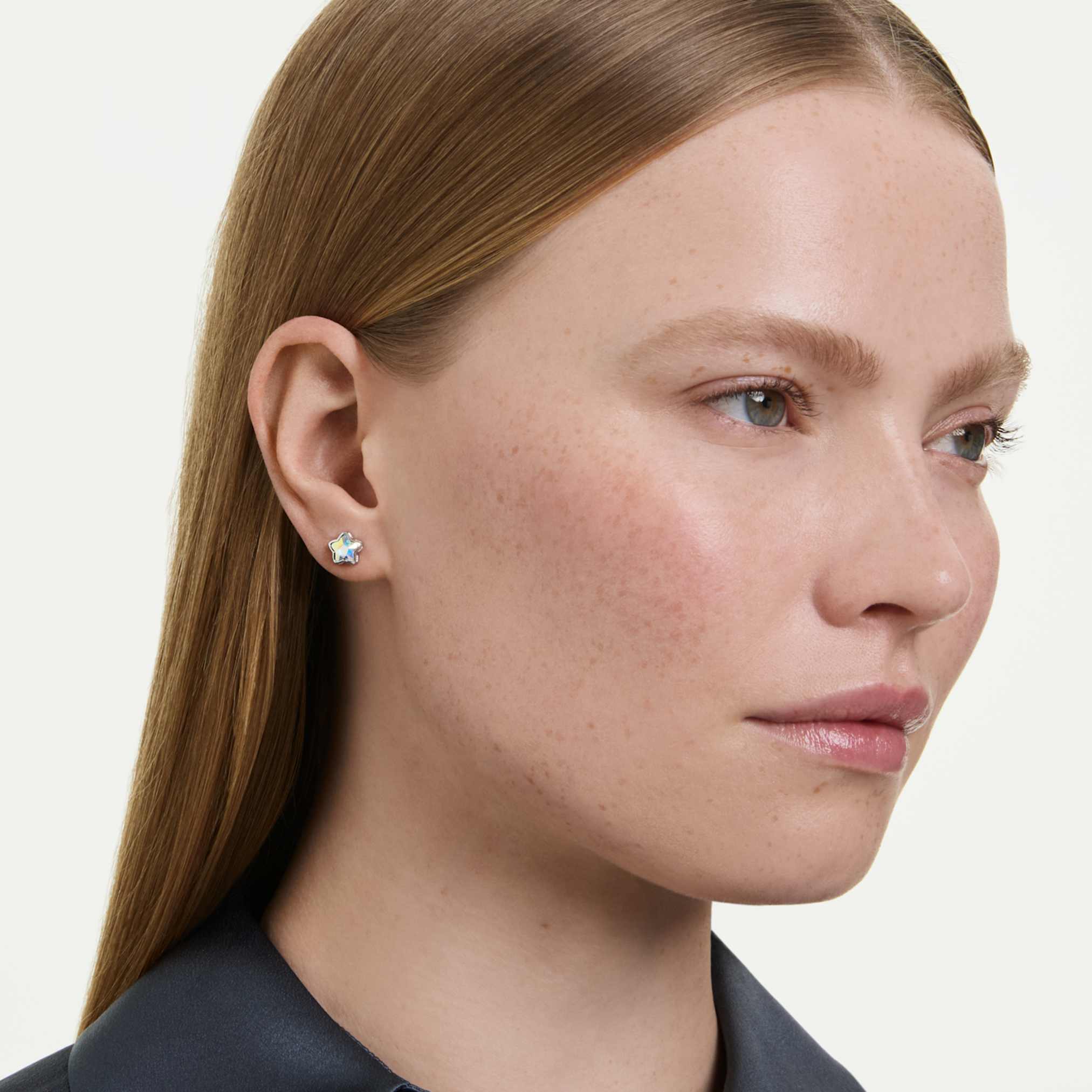 Swarovski Chroma earrings Mixed cuts, Star, White, Rhodium plated