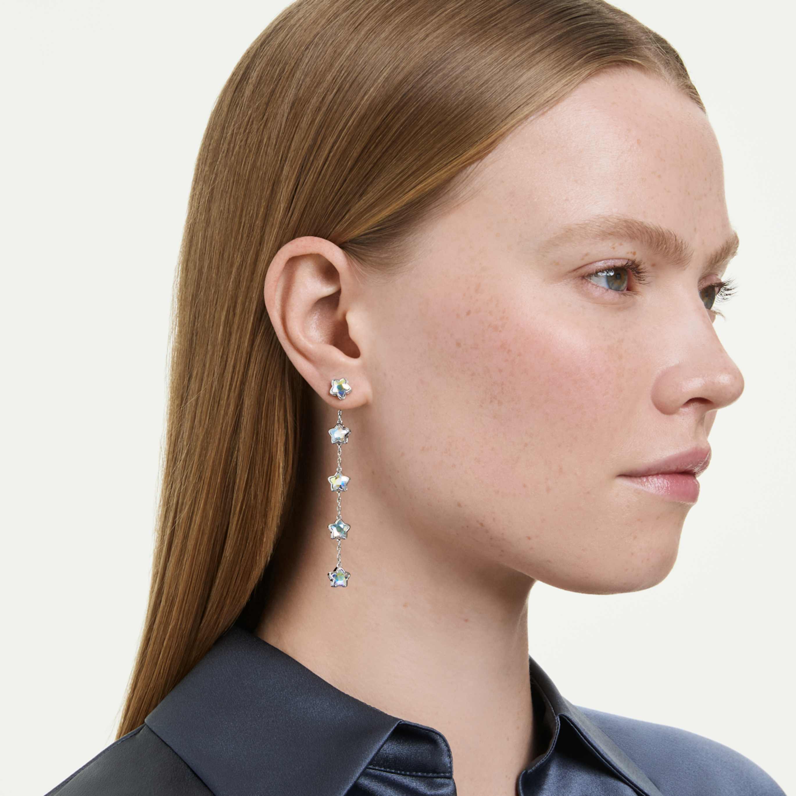 Swarovski Chroma earrings Mixed cuts, Star, White, Rhodium plated