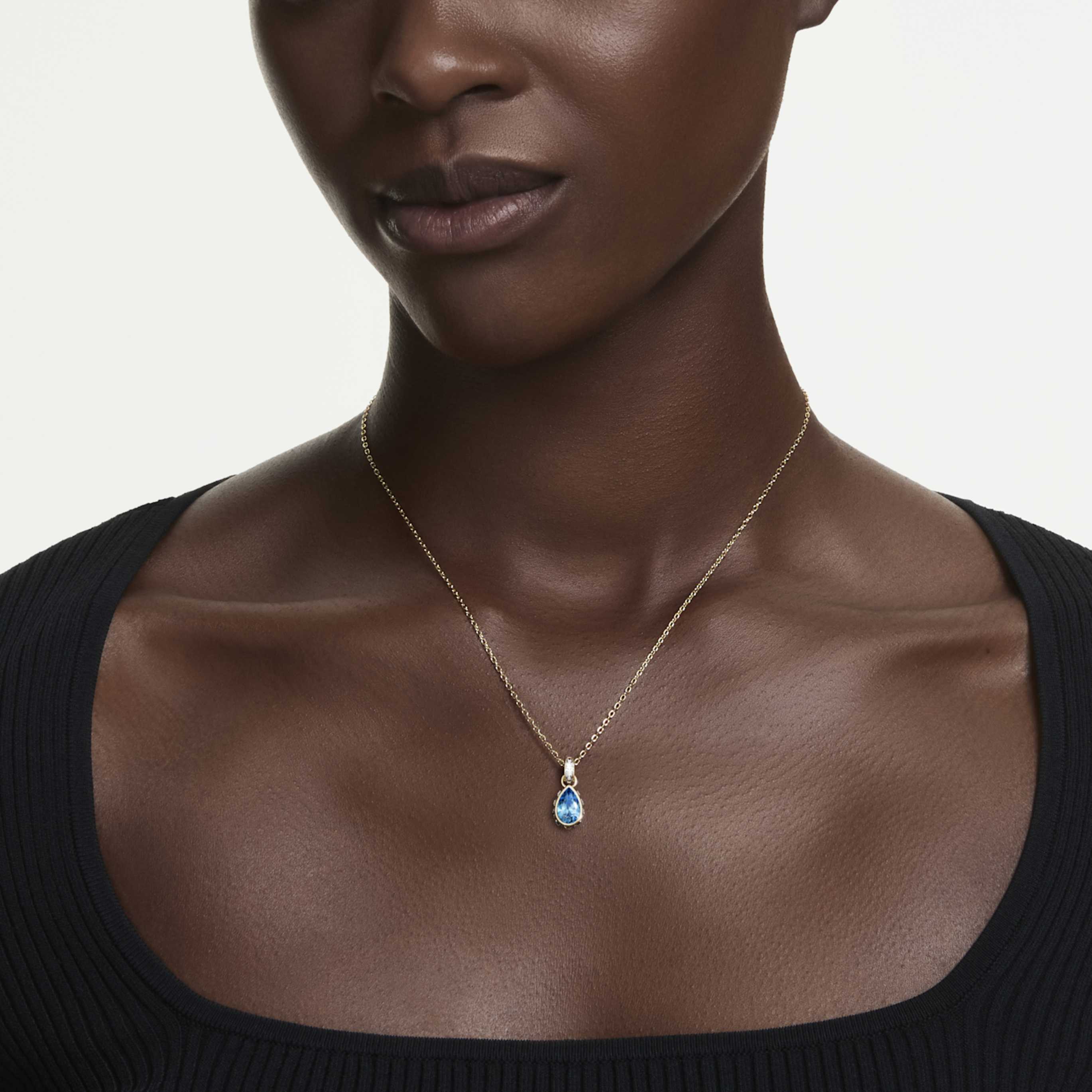 Swarovski Chroma pendant Pear cut, Green, 18K gold finish