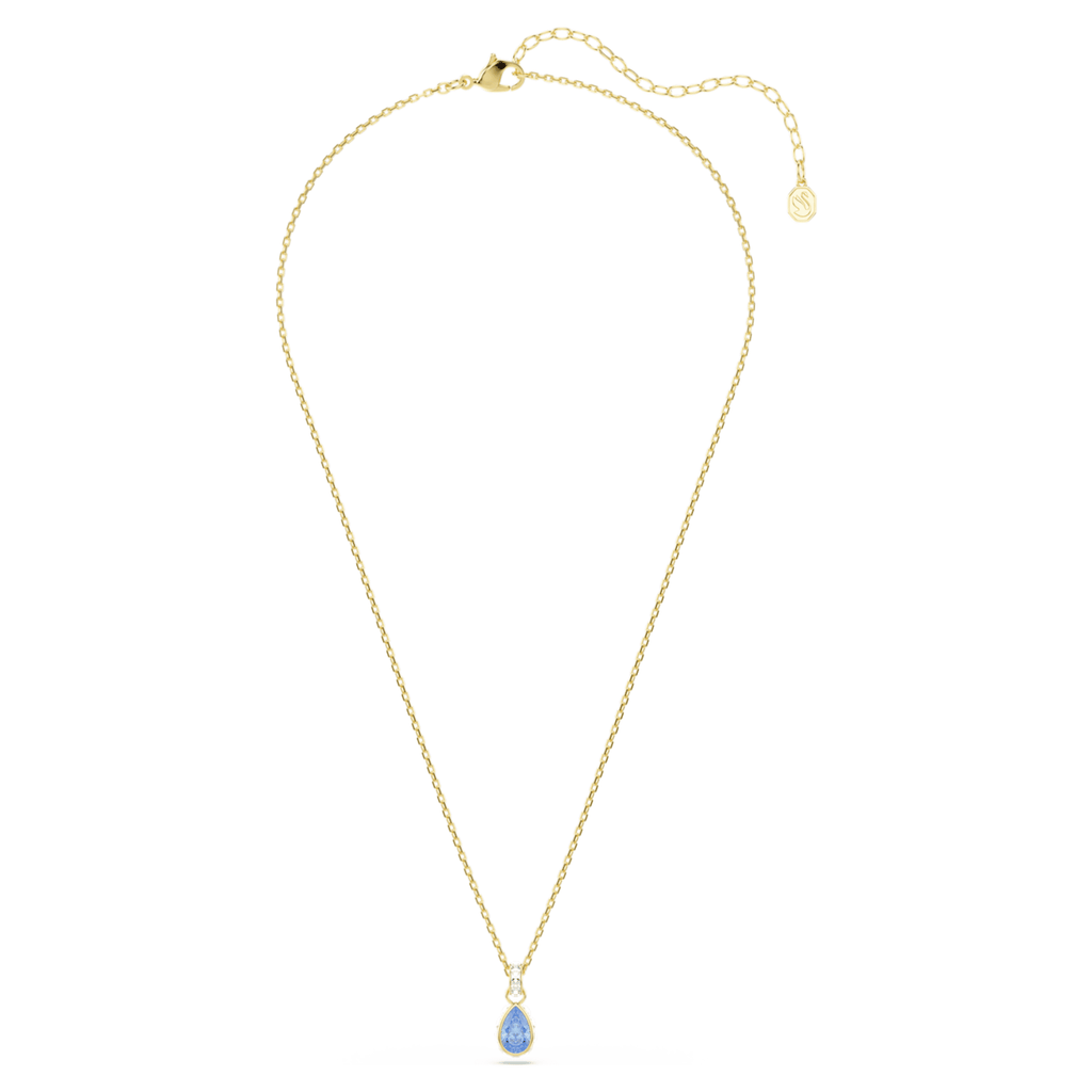 Swarovski Chroma pendant Pear cut, Blue, 18K gold finish