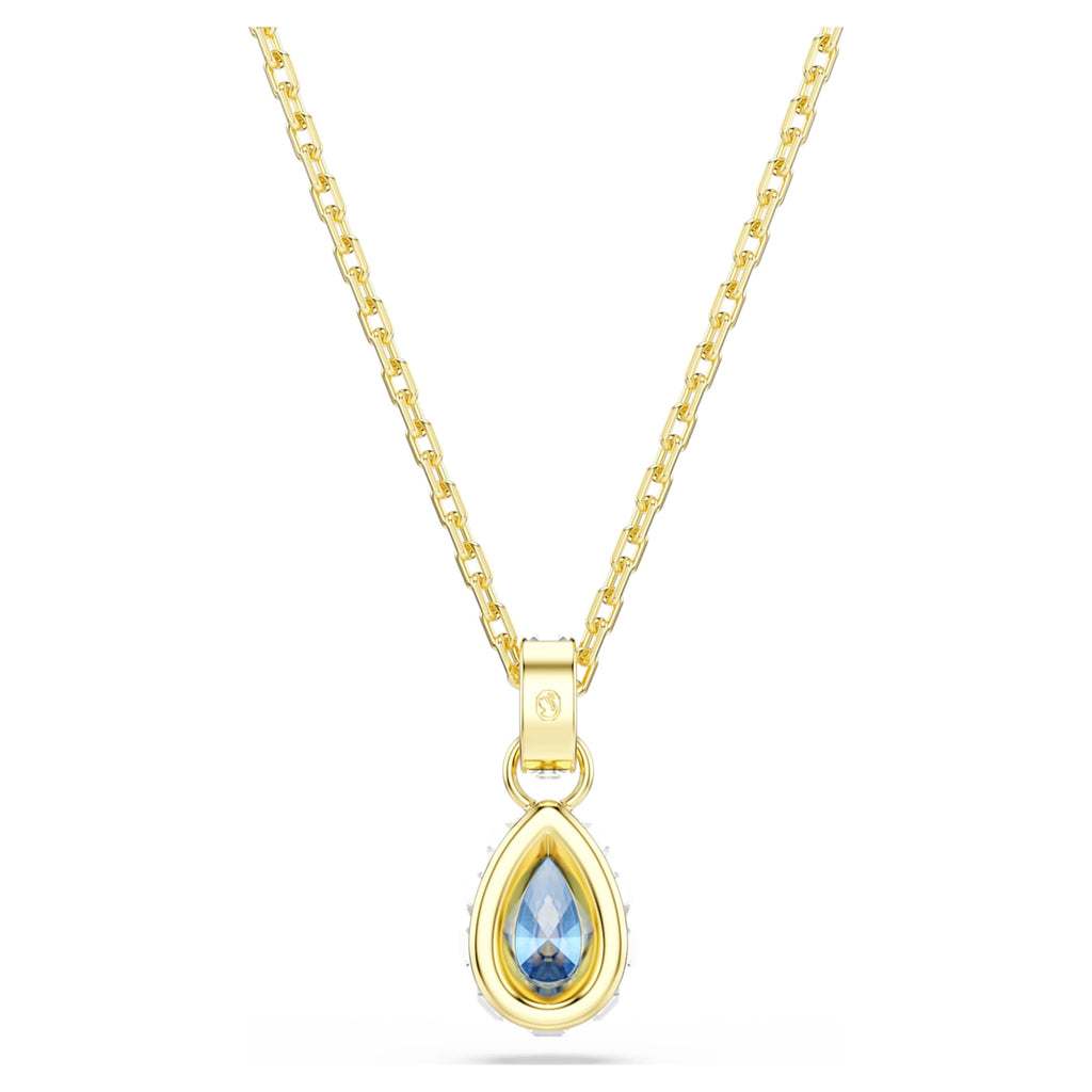 Swarovski Chroma pendant Pear cut, Blue, 18K gold finish