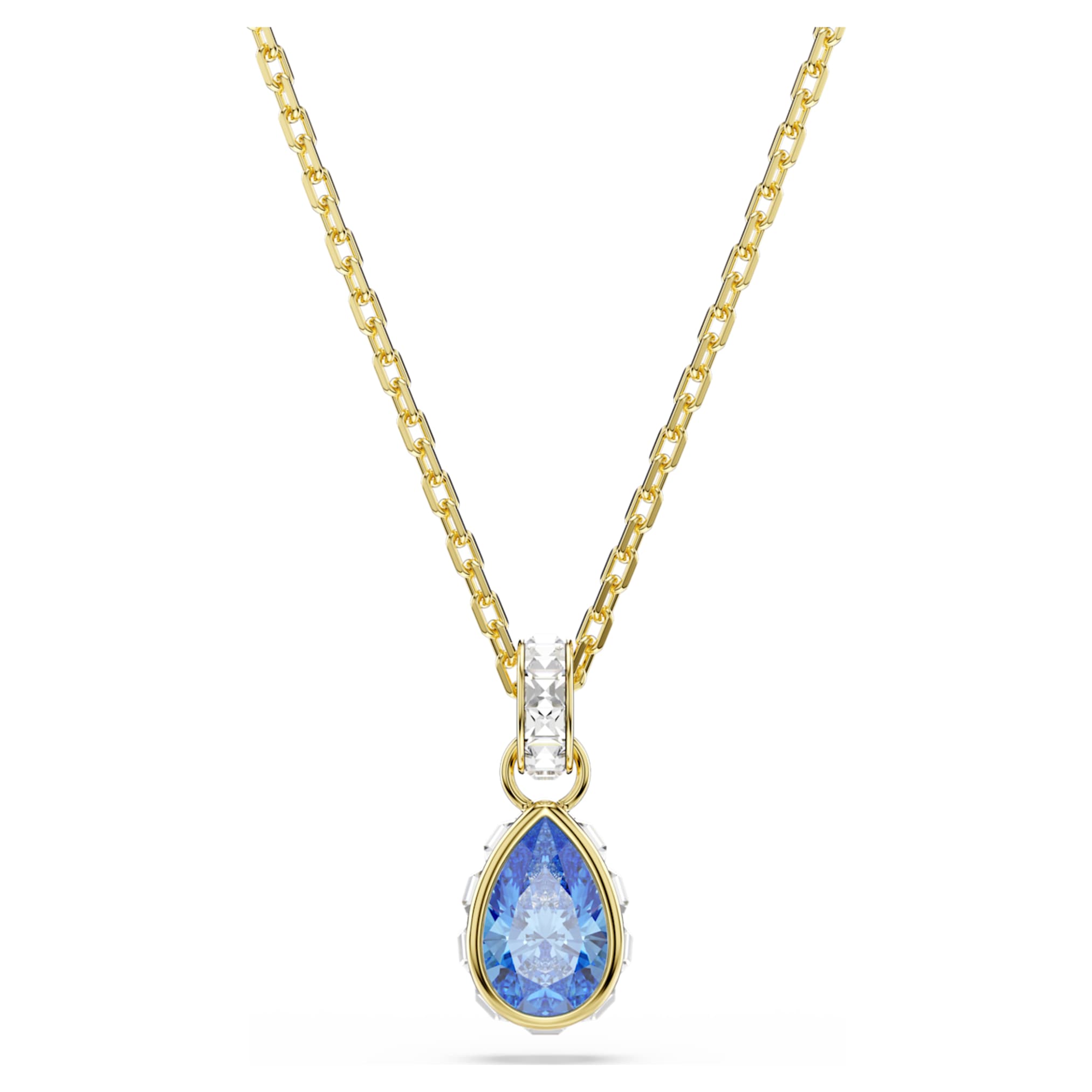 Swarovski Chroma pendant Pear cut, Blue, 18K gold finish