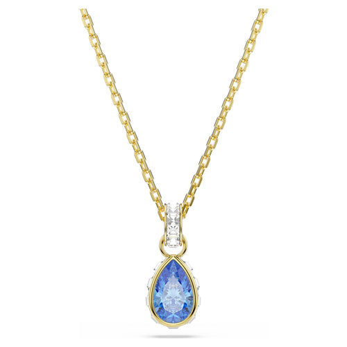 Swarovski Chroma pendant Pear cut, Blue, 18K gold finish