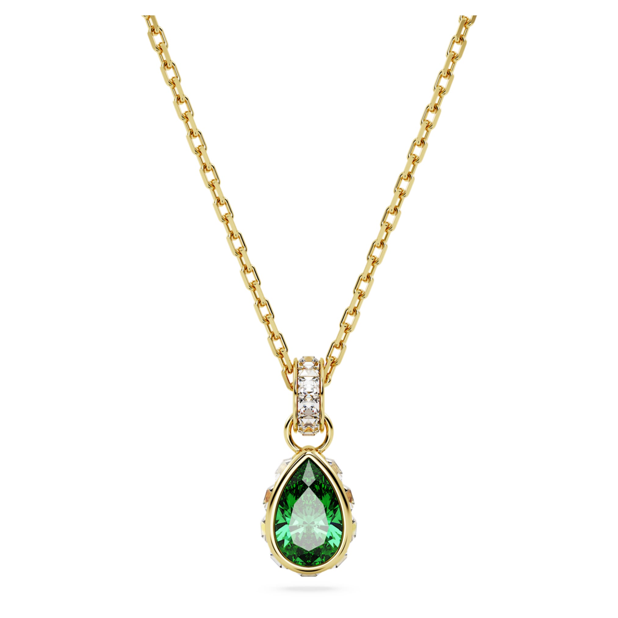 Swarovski Chroma pendant Pear cut, Green, 18K gold finish