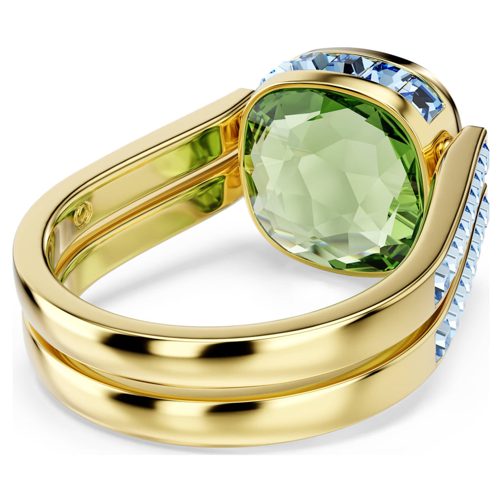 Swarovski Chroma ring Cushion cut, Multicolored, 18K gold finish