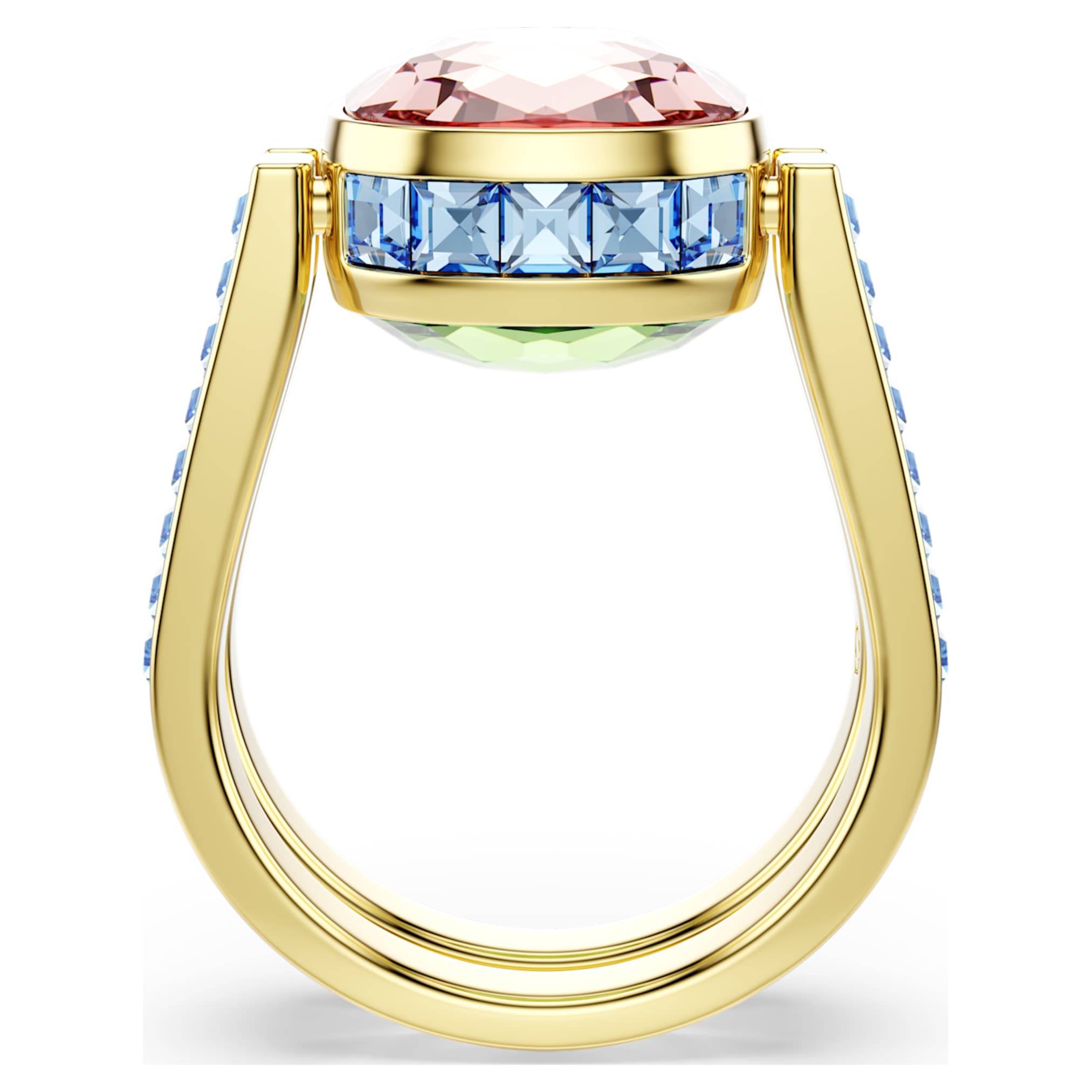 Swarovski Chroma ring Cushion cut, Multicolored, 18K gold finish