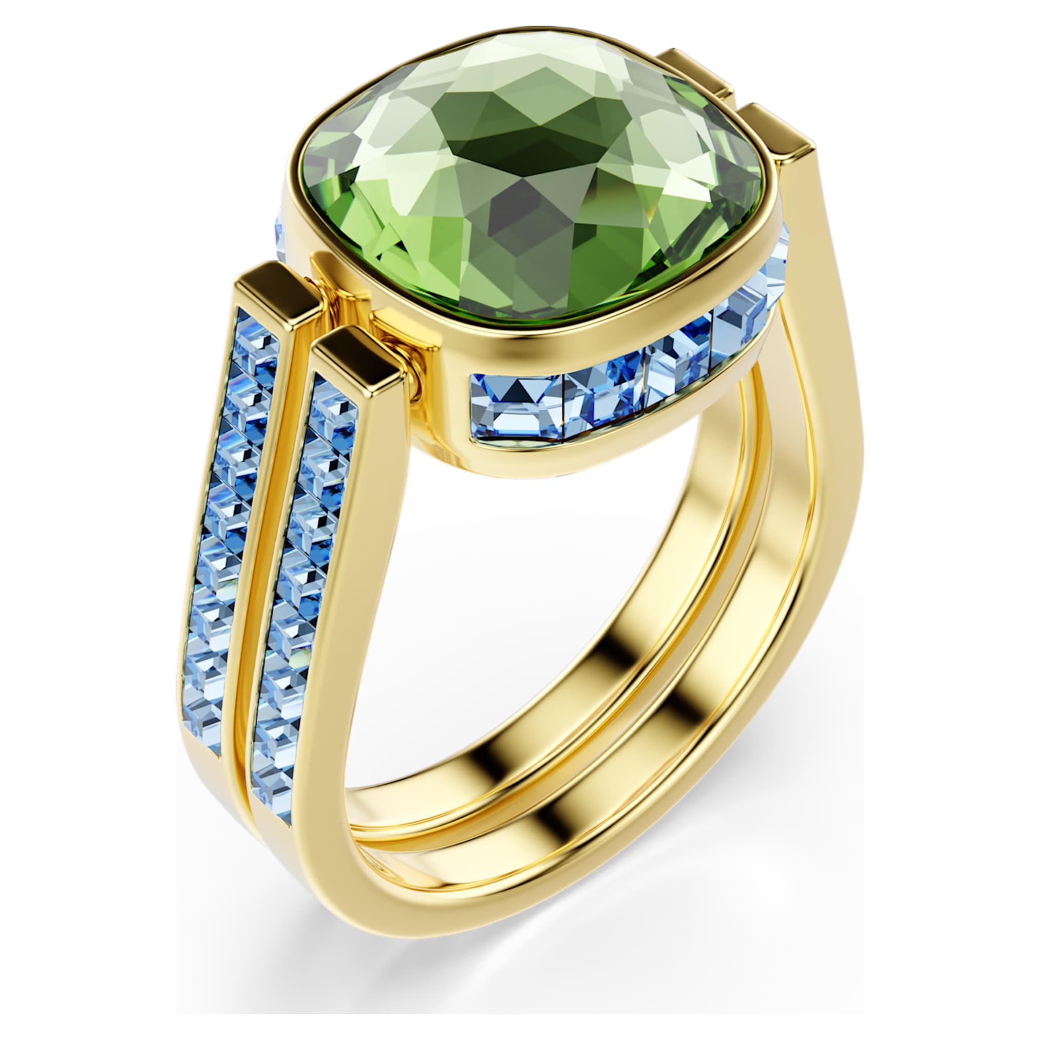 Swarovski Chroma ring Cushion cut, Multicolored, 18K gold finish