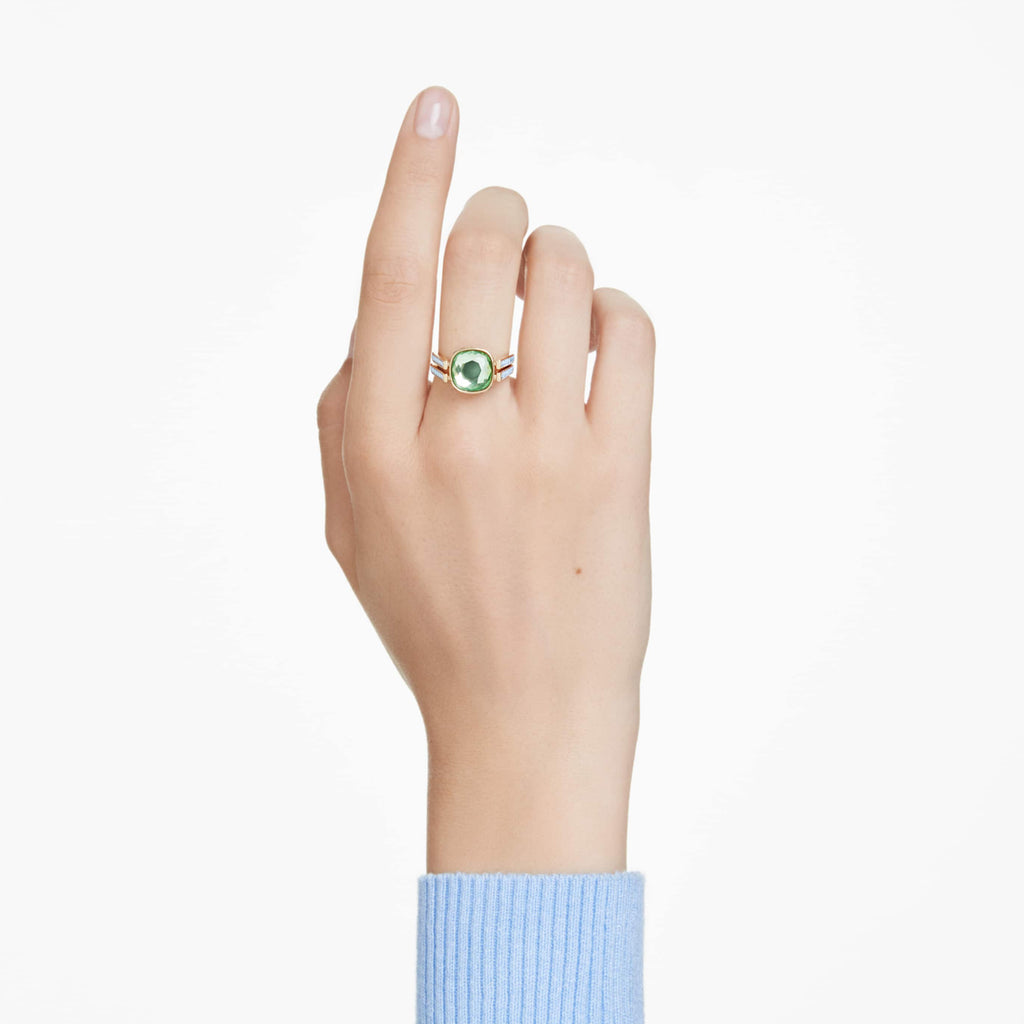 Swarovski Chroma ring Cushion cut, Multicolored, 18K gold finish