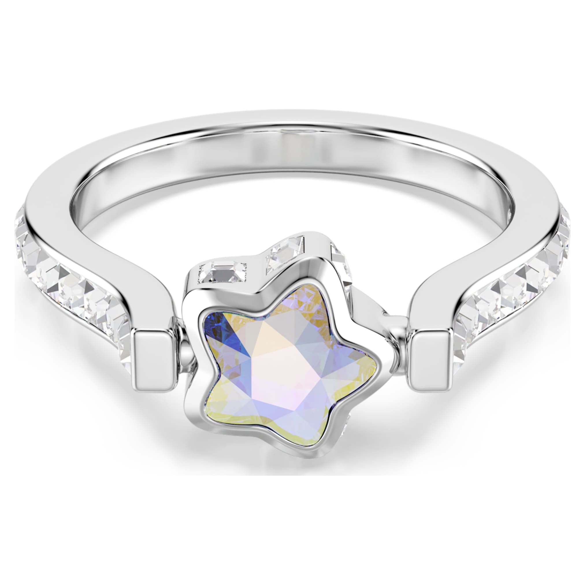 Swarovski Chroma ring Mixed cuts, Star, White, Rhodium plated