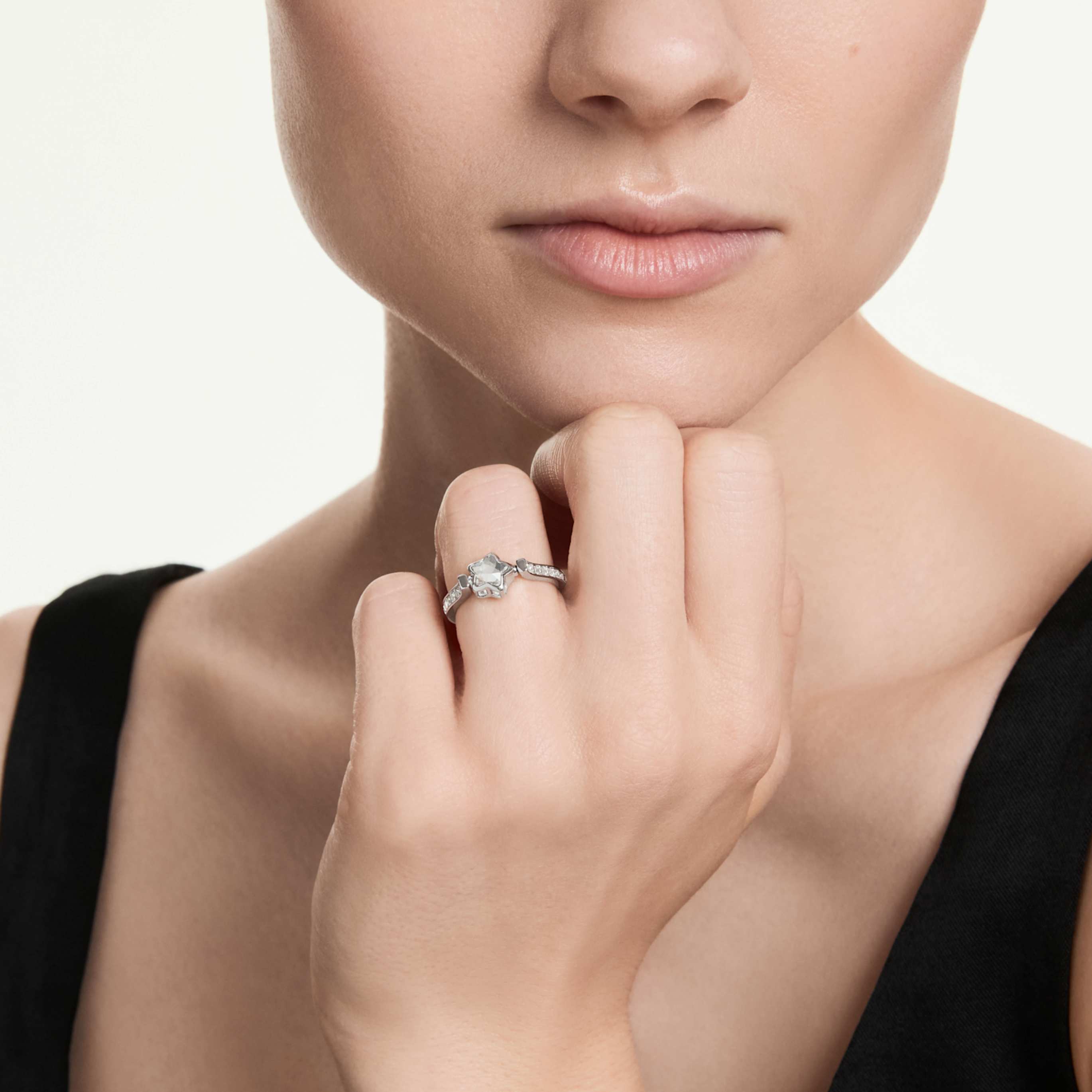 Swarovski Chroma ring Mixed cuts, Star, White, Rhodium plated