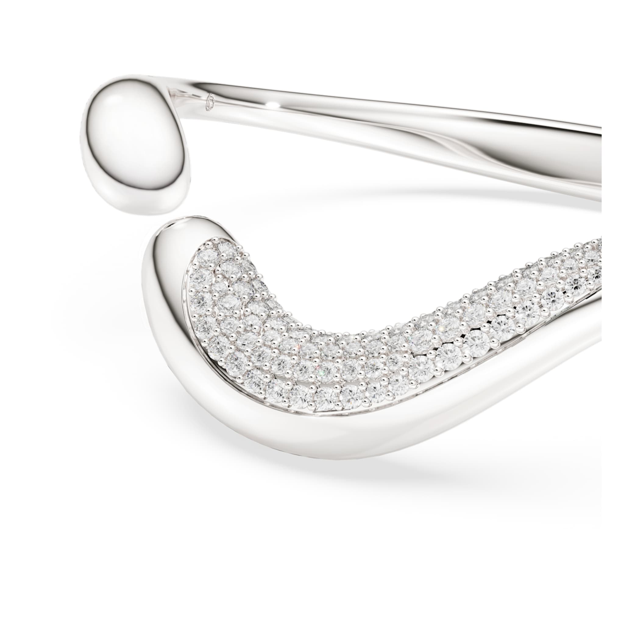 Swarovski Classica bangle Open, Round cut, White, Sterling silver