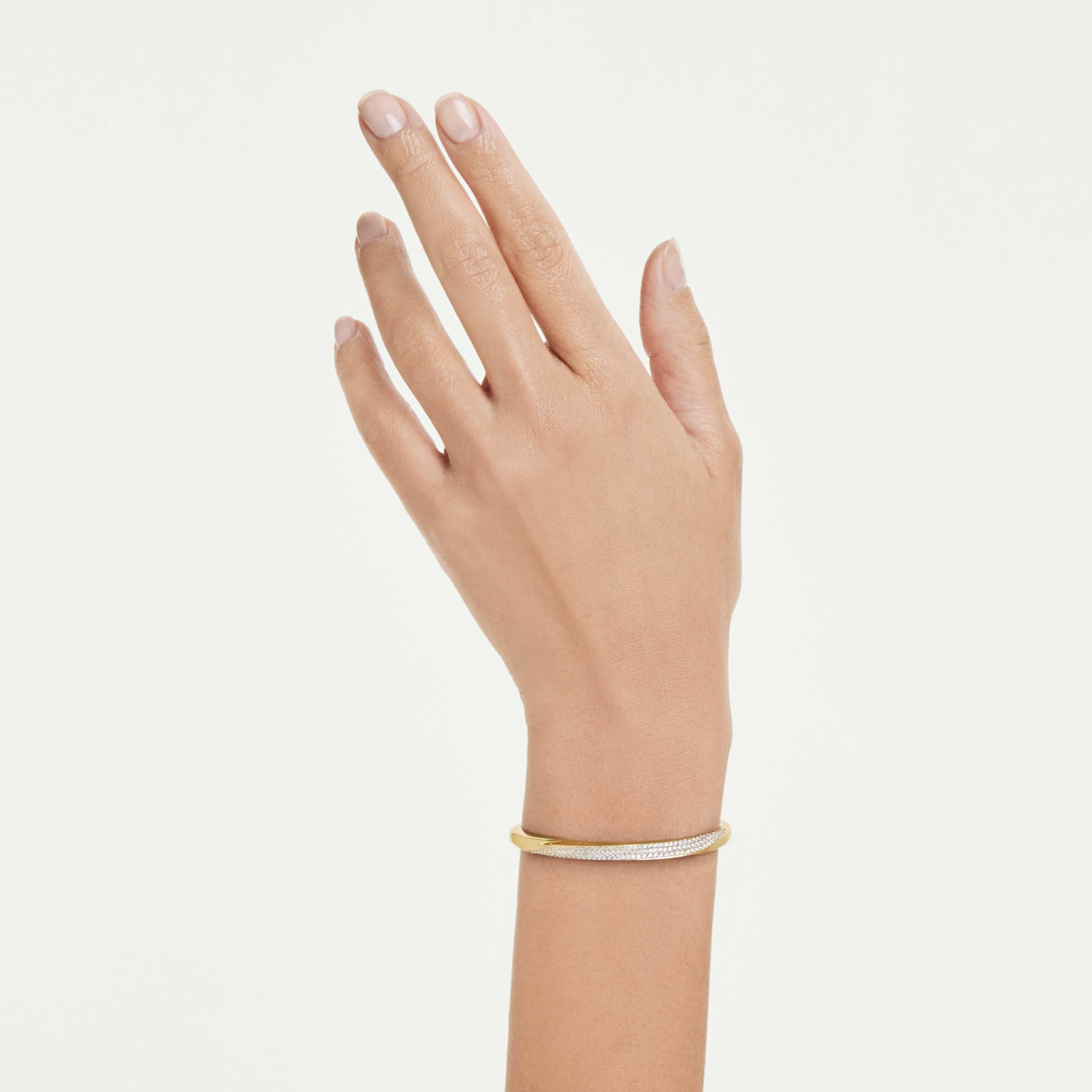 Swarovski Classica bangle Round cut, White, Sterling silver, 18K gold finish