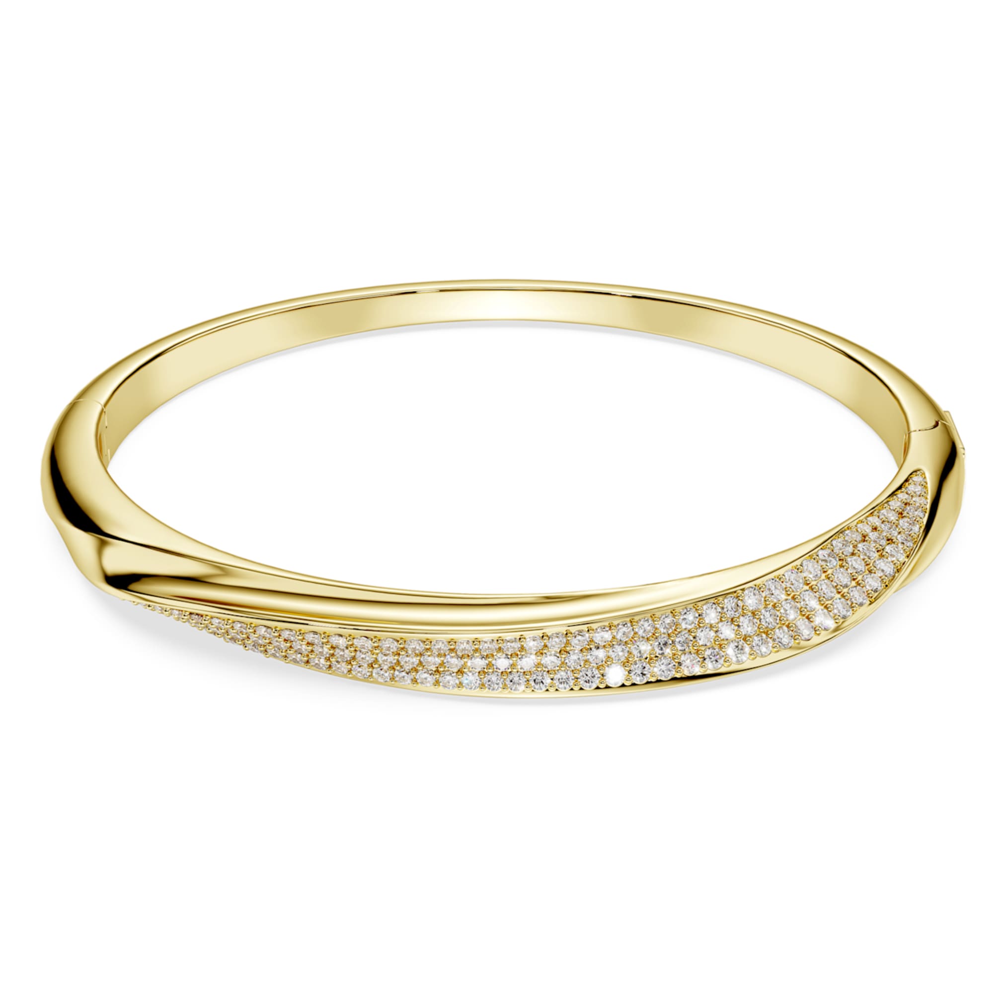 Swarovski Classica bangle Round cut, White, Sterling silver, 18K gold finish