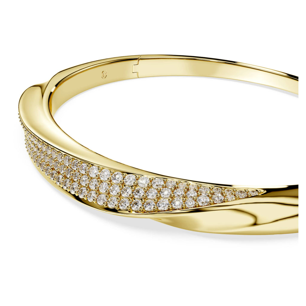 Swarovski Classica bangle Round cut, White, Sterling silver, 18K gold finish