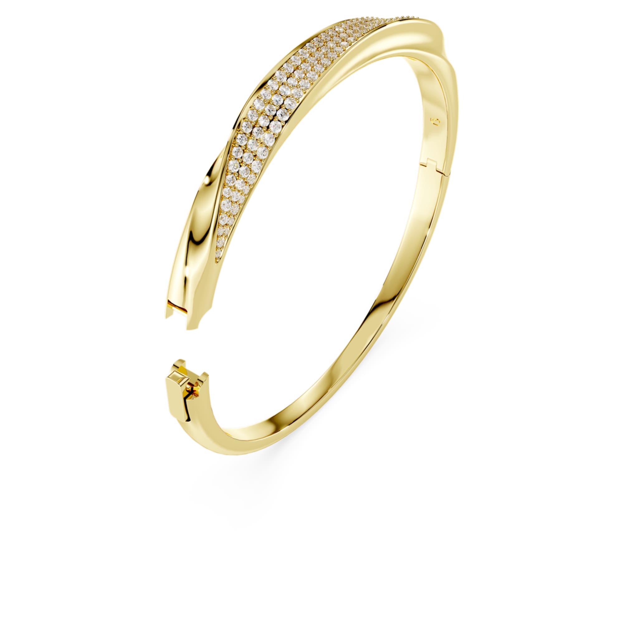 Swarovski Classica bangle Round cut, White, Sterling silver, 18K gold finish