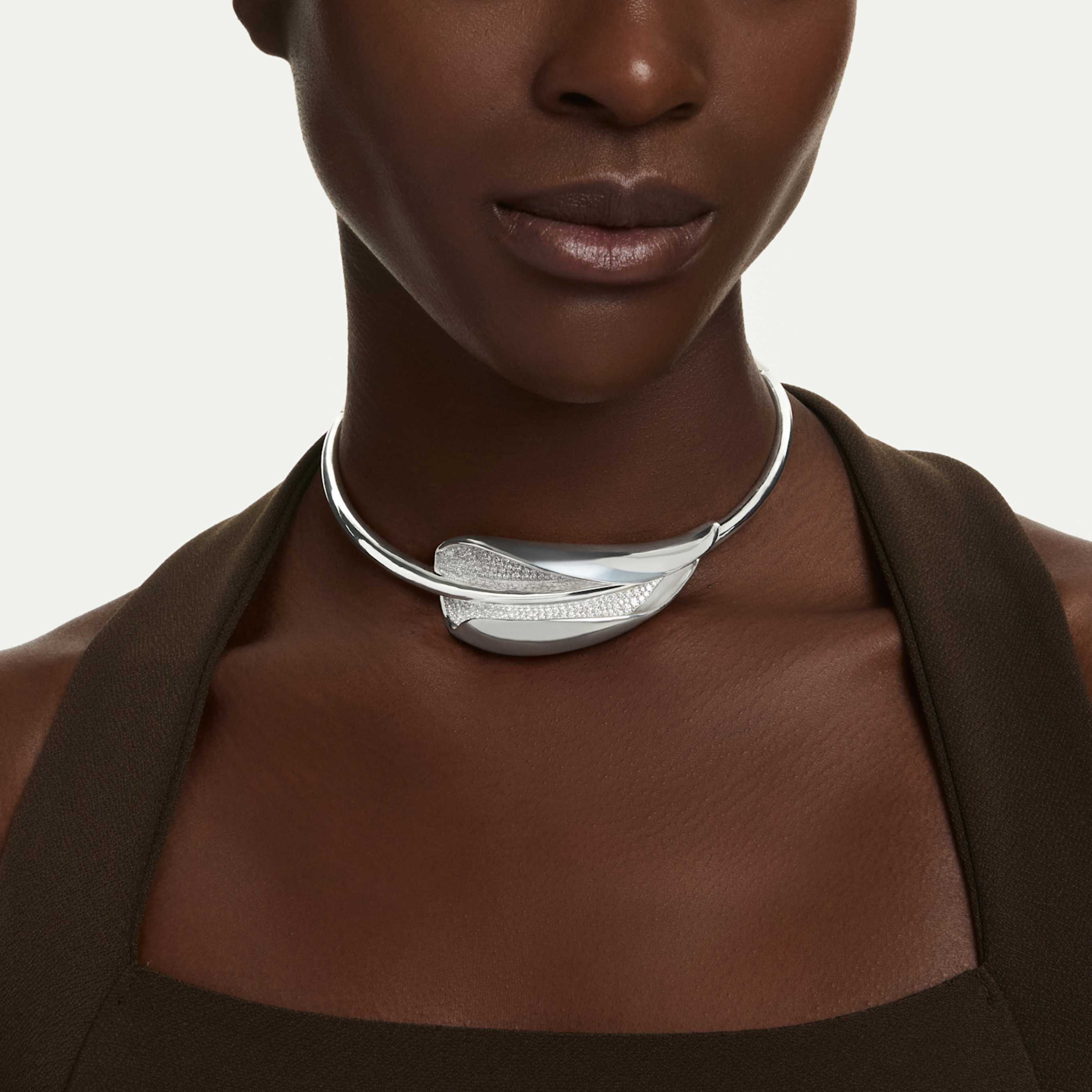 Swarovski Classica choker Statement, Round cut, White, Sterling silver