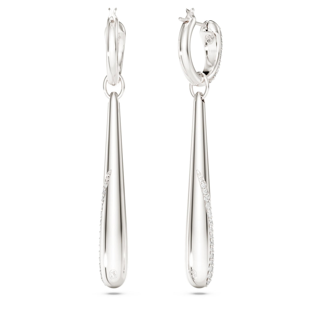 Swarovski Classica drop and hoop earrings Round cut, White, Sterling silver
