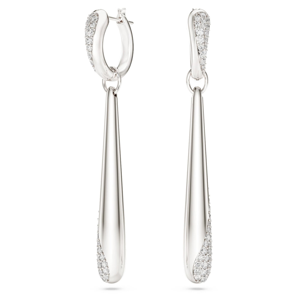Swarovski Classica drop and hoop earrings Round cut, White, Sterling silver