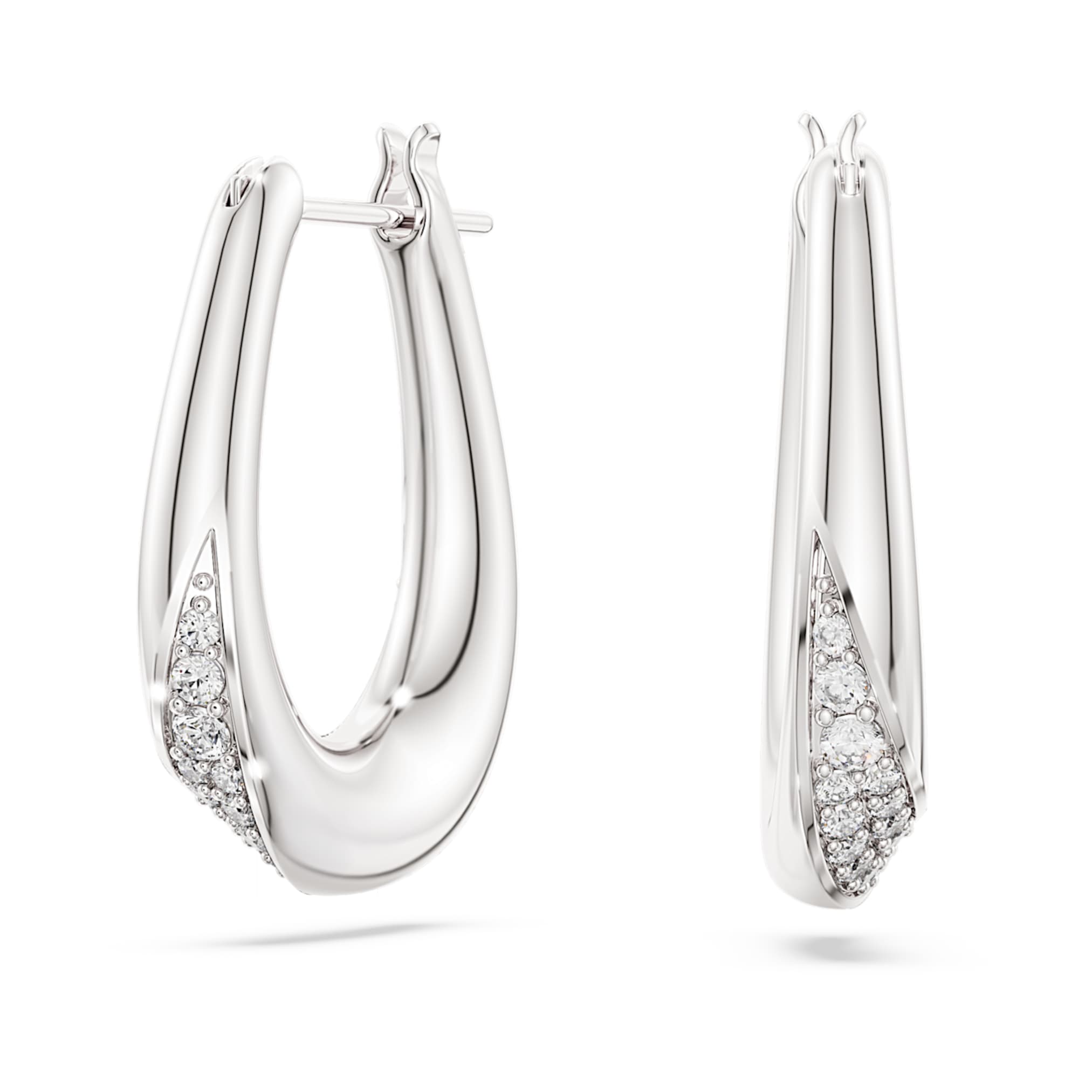 Swarovski Classica hoop earrings Round cut, Small, White, Sterling silver