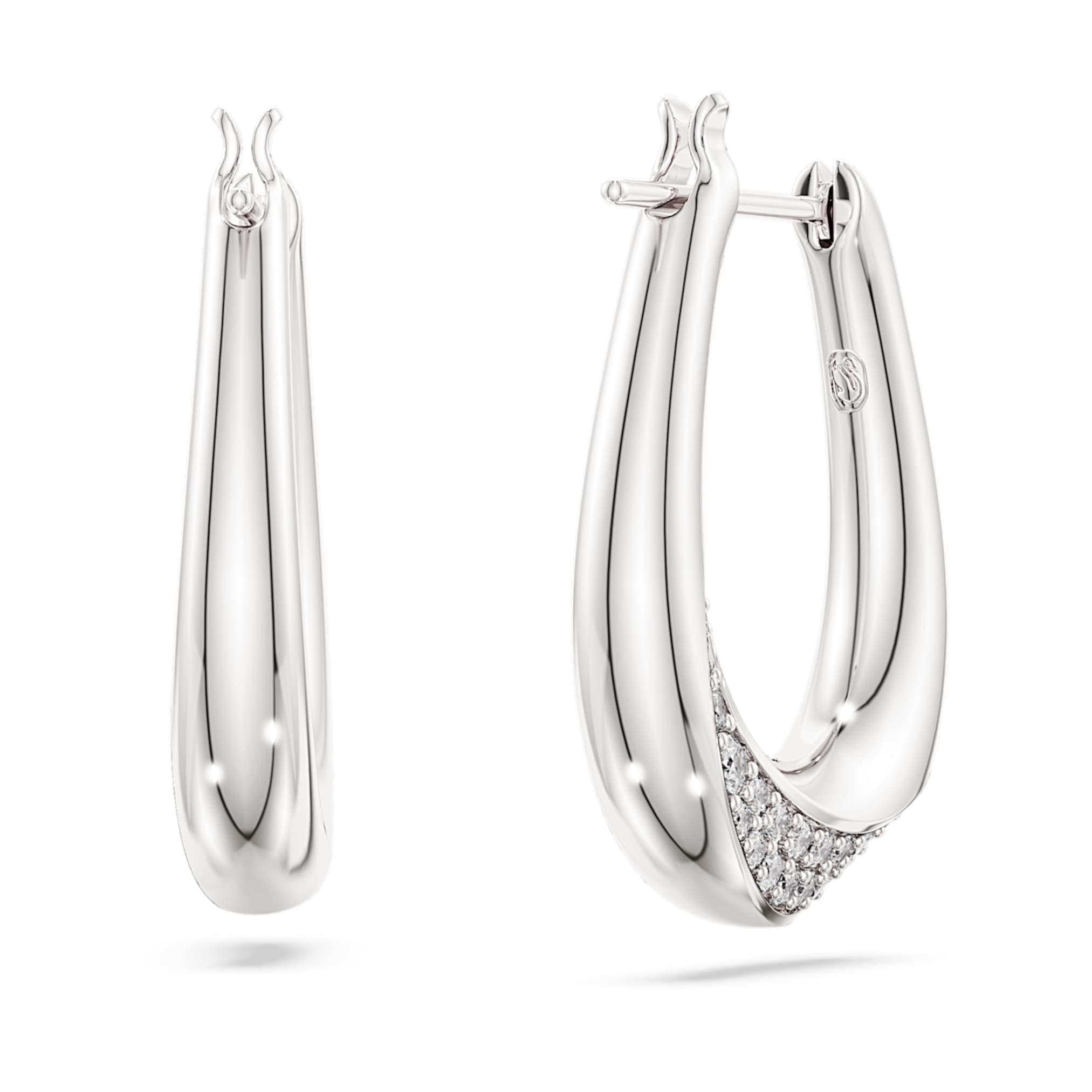 Swarovski Classica hoop earrings Round cut, Small, White, Sterling silver