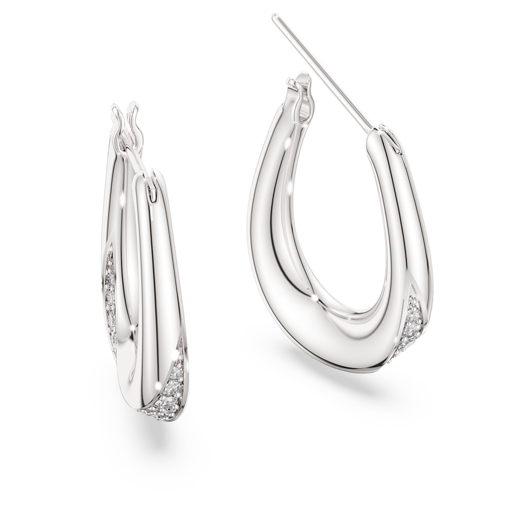 Swarovski Classica hoop earrings Round cut, Small, White, Sterling silver