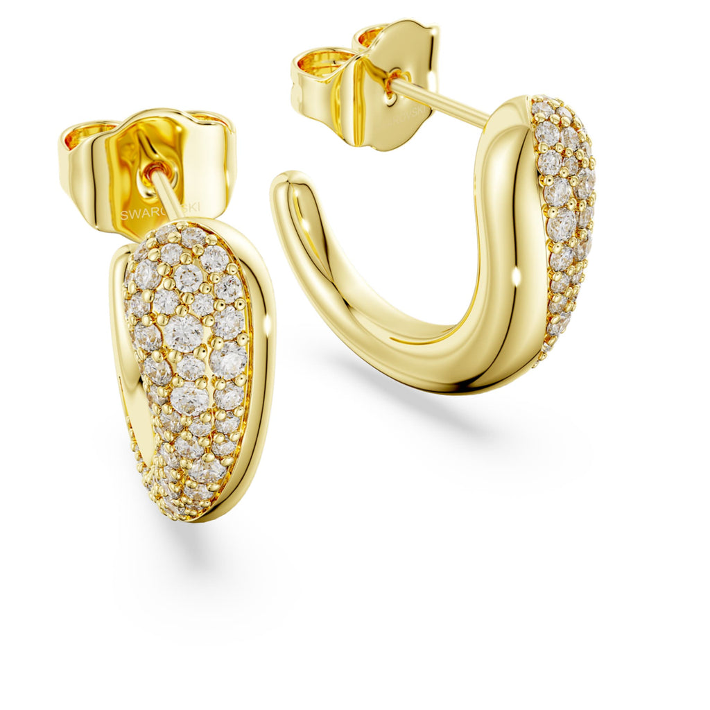 Swarovski Classica hoop earrings Round cut, White, Sterling silver, 18K gold finish
