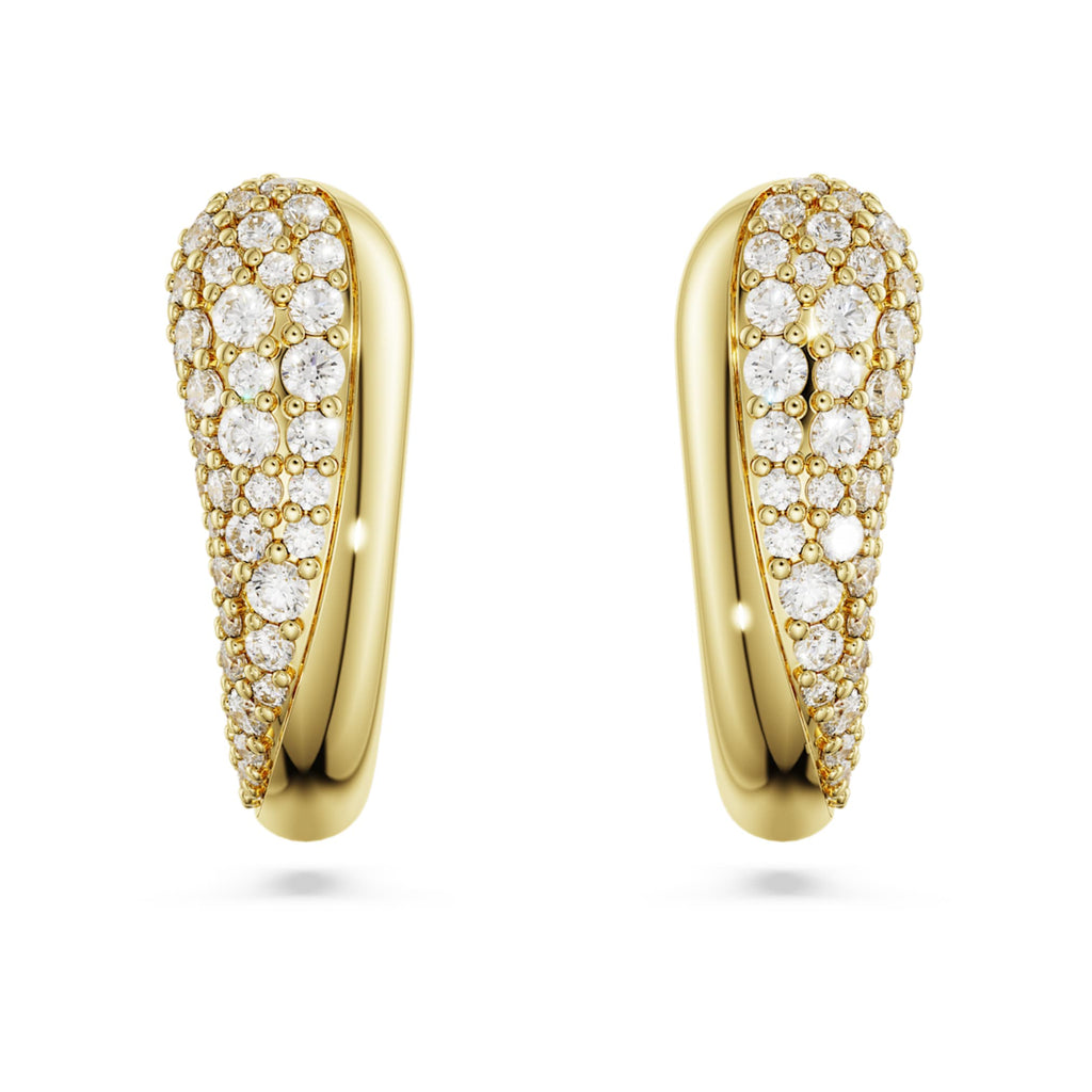 Swarovski Classica hoop earrings Round cut, White, Sterling silver, 18K gold finish