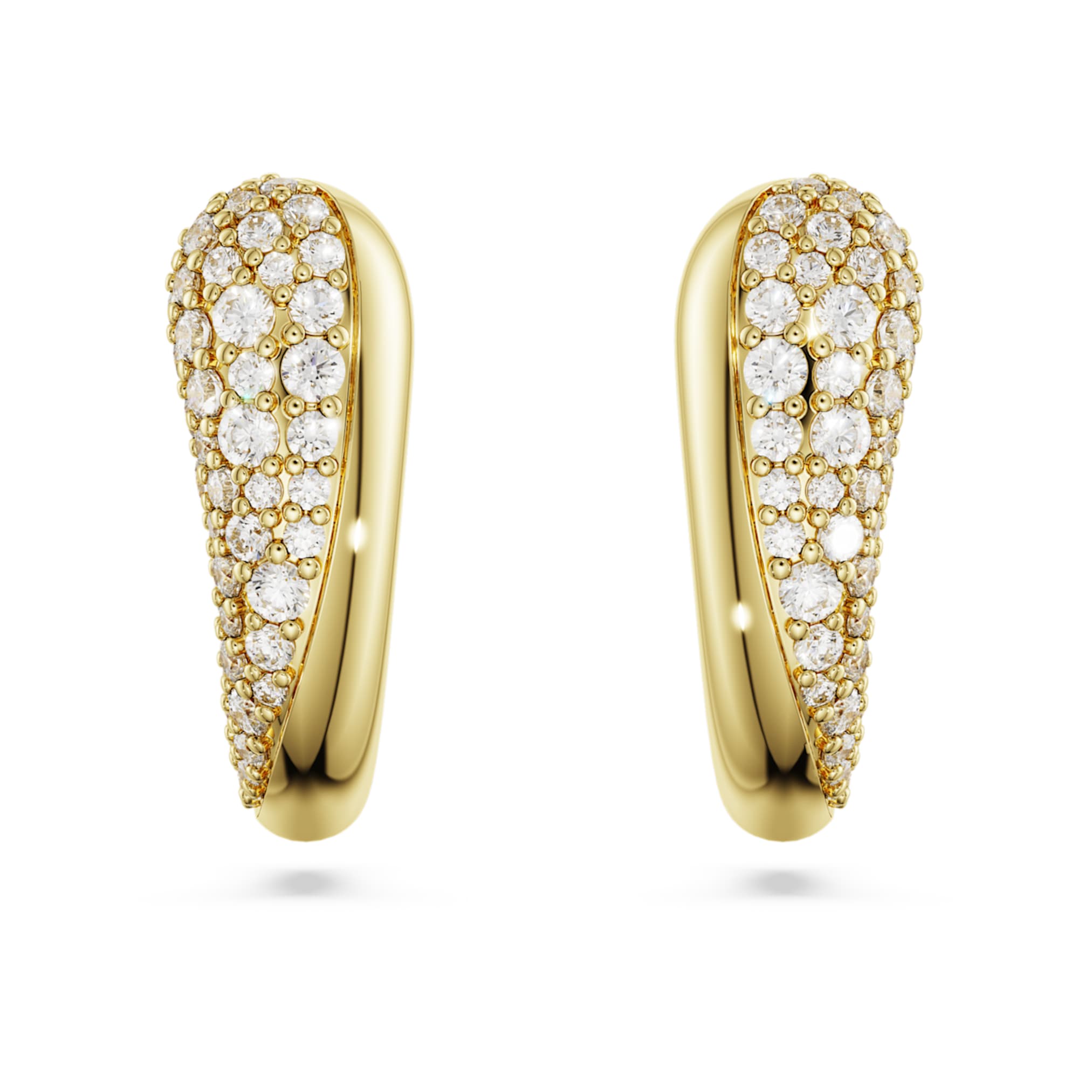 Swarovski Classica hoop earrings Round cut, White, Sterling silver, 18K gold finish