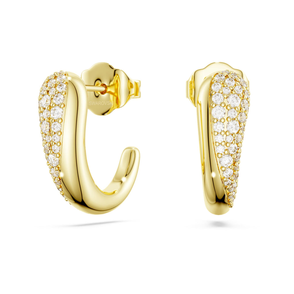 Swarovski Classica hoop earrings Round cut, White, Sterling silver, 18K gold finish