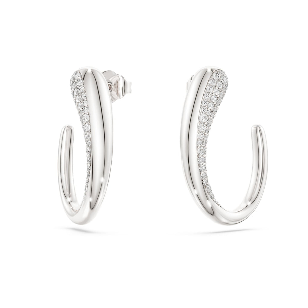Swarovski Classica hoop earrings Round cut, White, Sterling silver