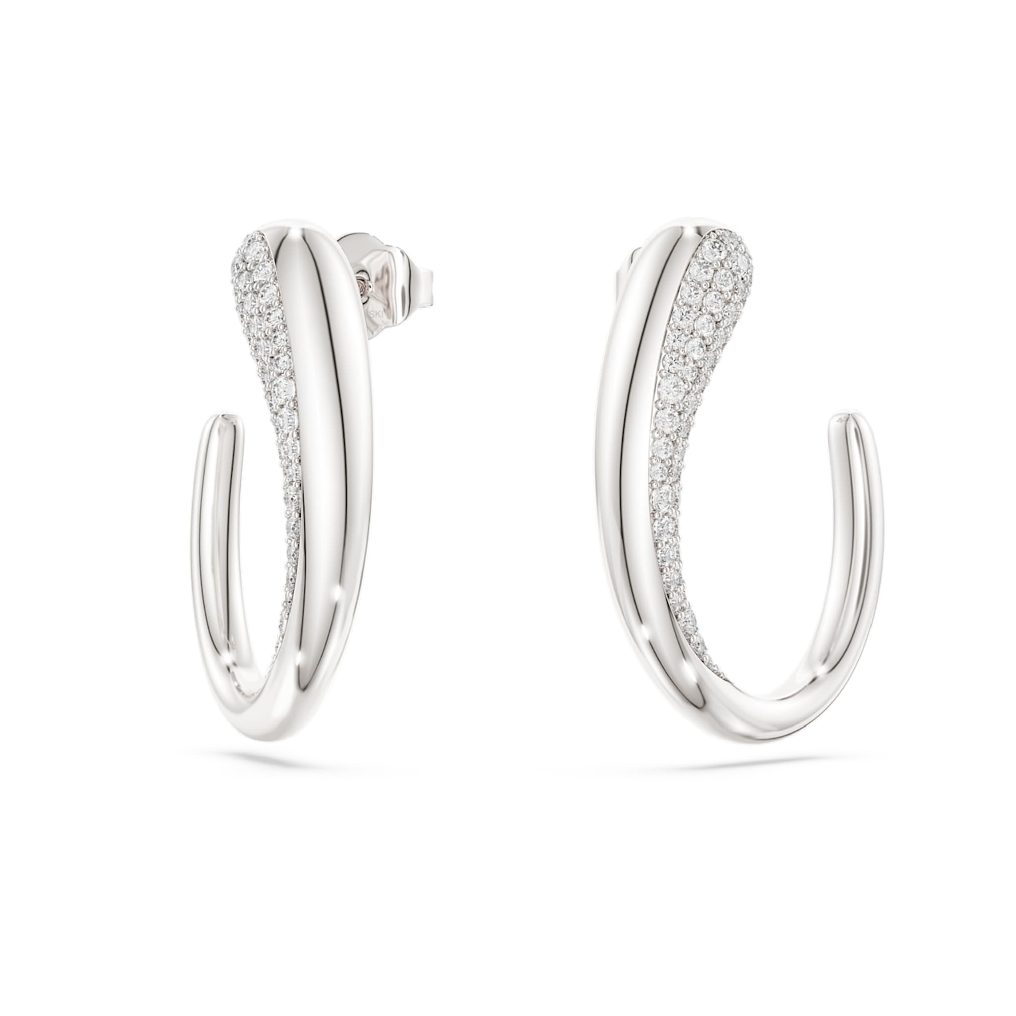 Swarovski Classica hoop earrings Round cut, White, Sterling silver