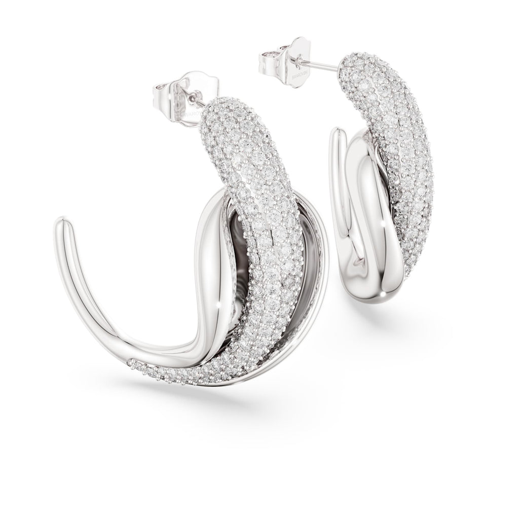 Swarovski Classica hoop earrings Statement, Round cut, White, Sterling silver