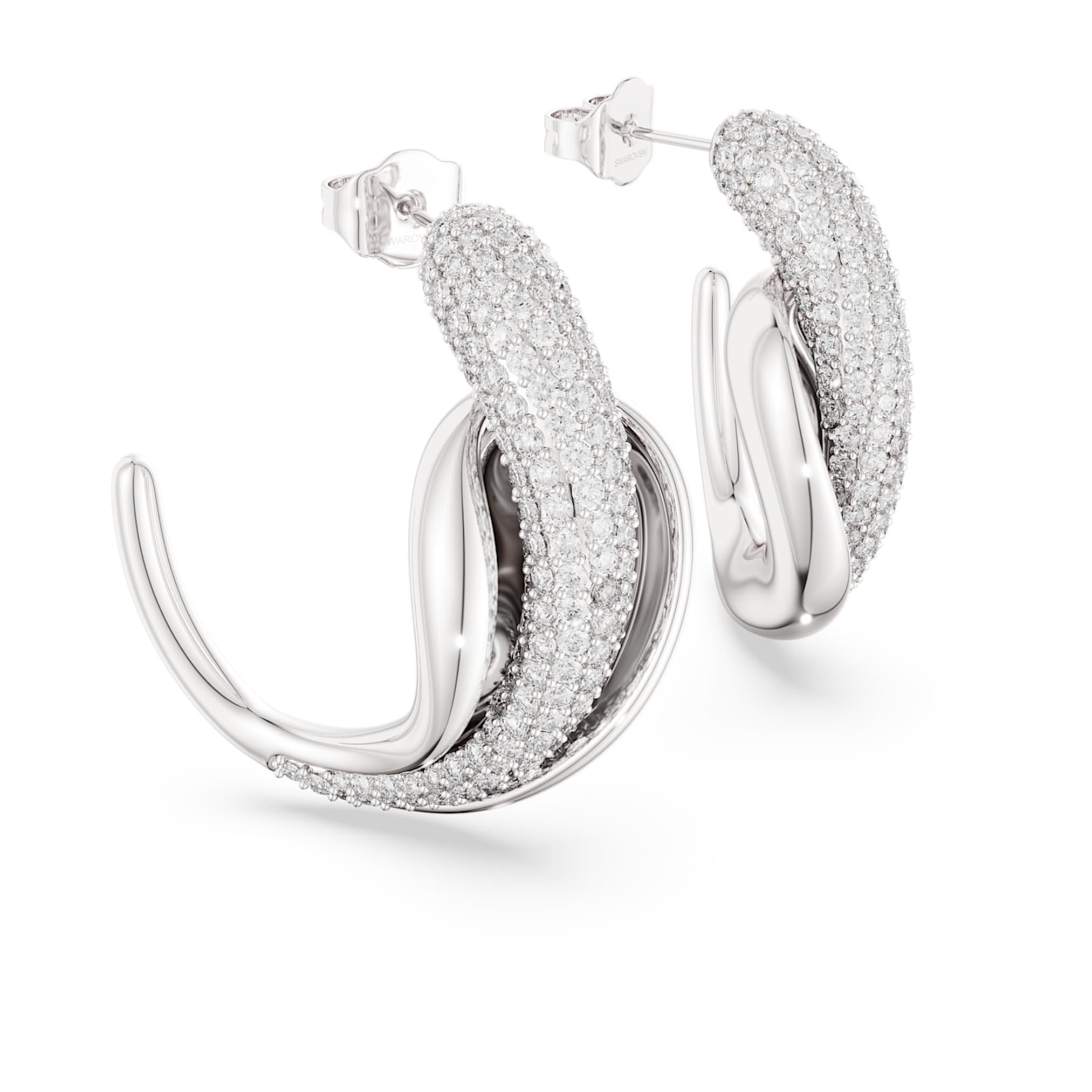 Swarovski Classica hoop earrings Statement, Round cut, White, Sterling silver