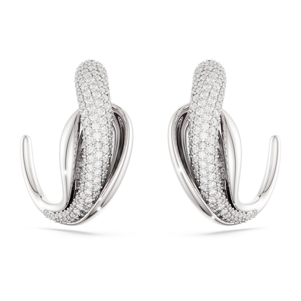 Swarovski Classica hoop earrings Statement, Round cut, White, Sterling silver