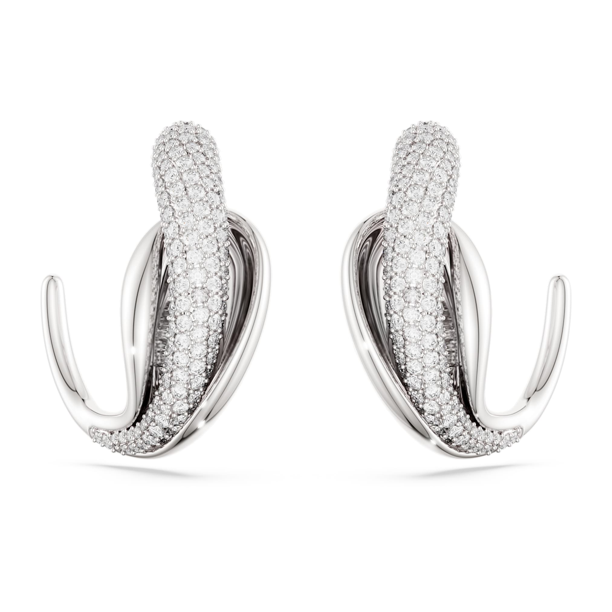 Swarovski Classica hoop earrings Statement, Round cut, White, Sterling silver