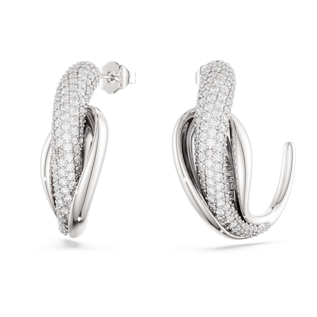 Swarovski Classica hoop earrings Statement, Round cut, White, Sterling silver