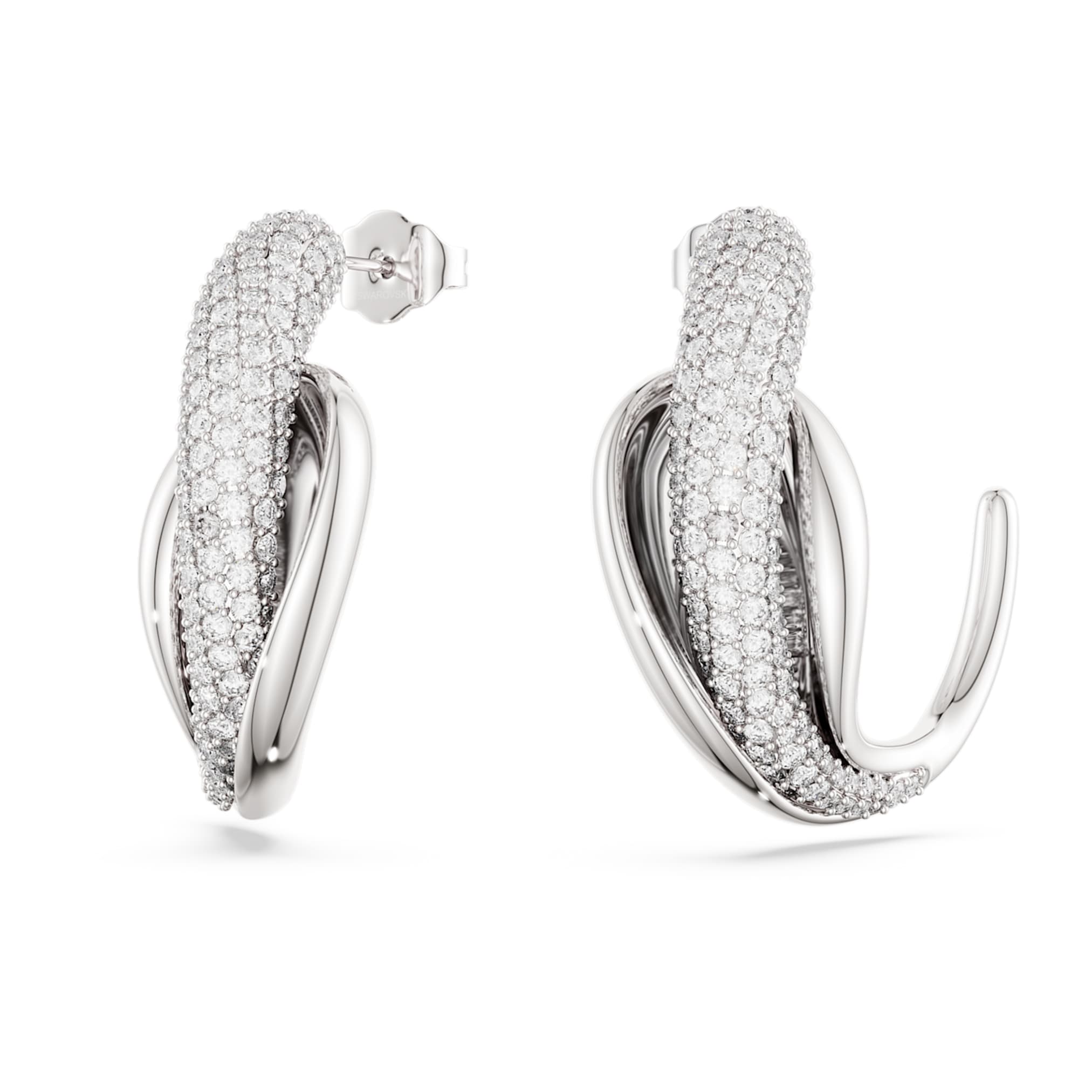 Swarovski Classica hoop earrings Statement, Round cut, White, Sterling silver
