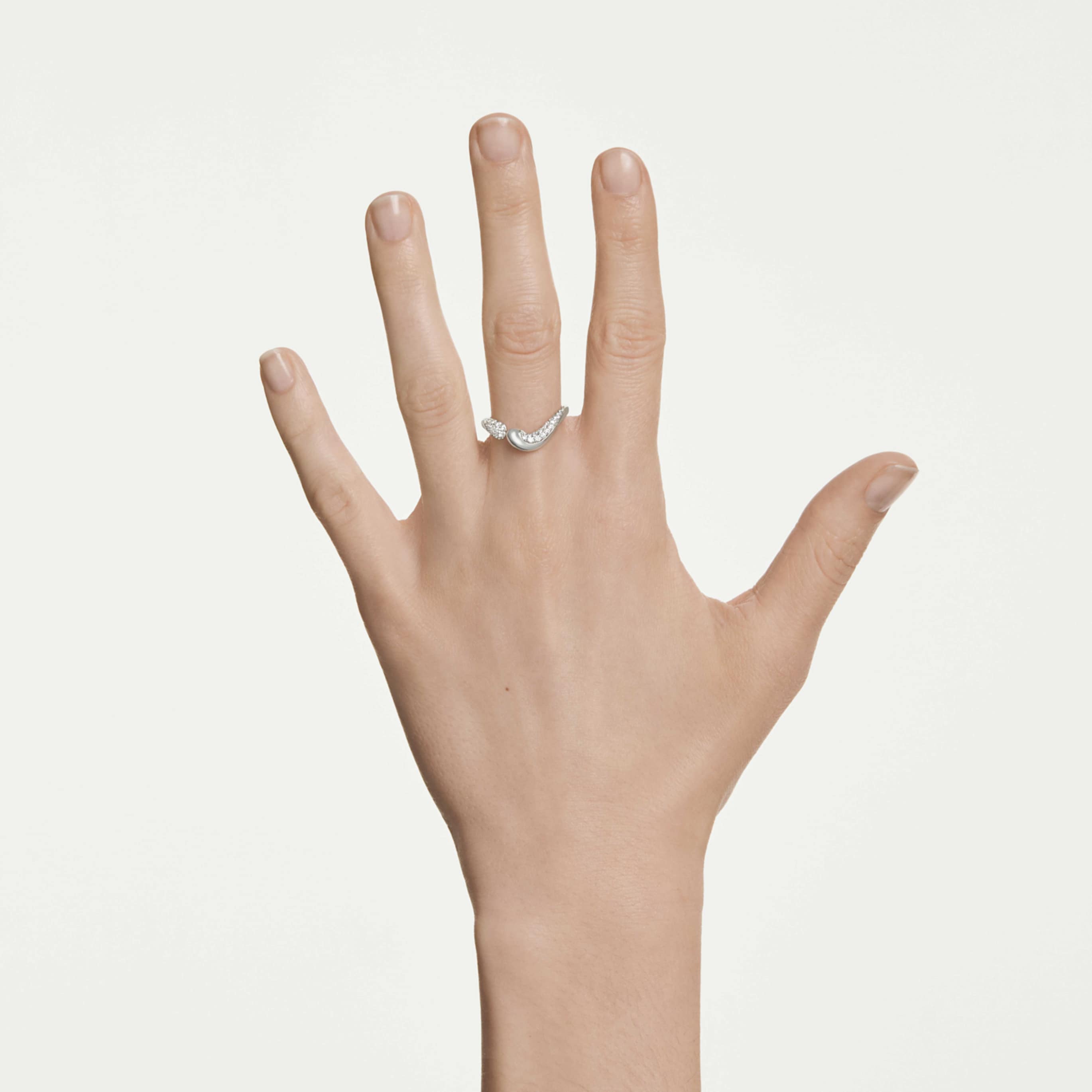Swarovski Classica open ring Round cut, White, Sterling silver, 18K gold finish