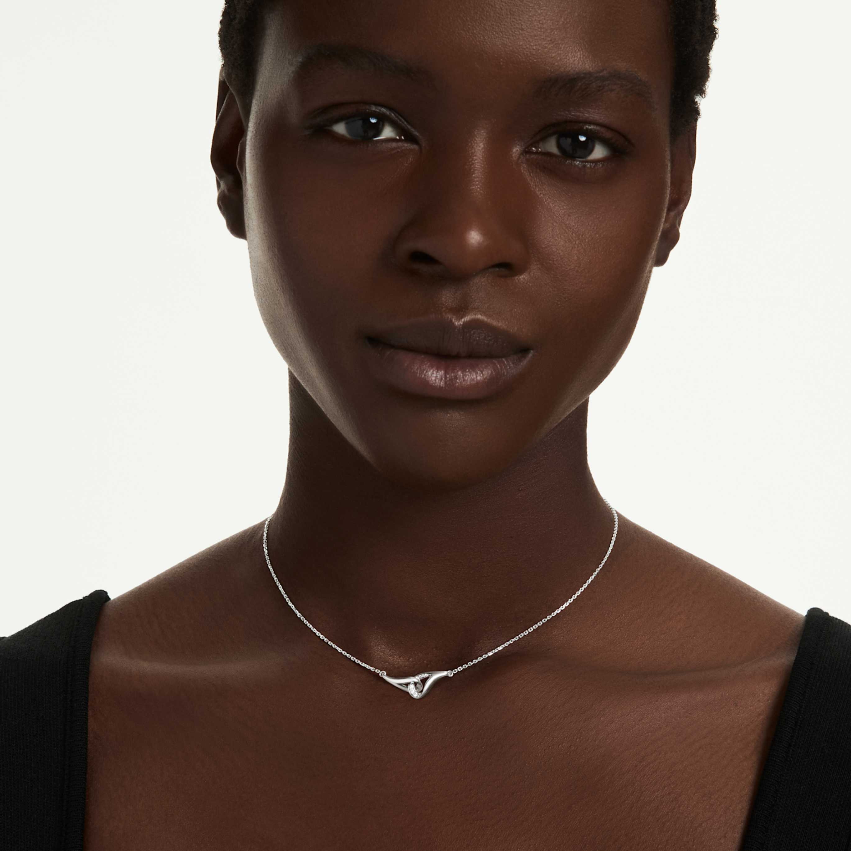 Swarovski Classica pendant Round cut, Interlocking, White, Sterling silver, 18K gold finish