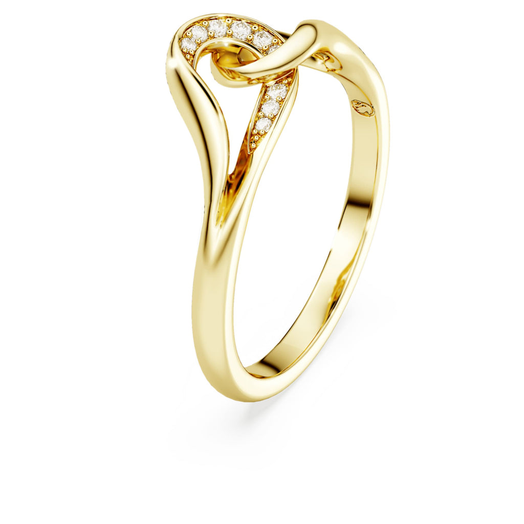 Swarovski Classica ring Round cut, Interlocking, White, Sterling silver, 18K gold finish