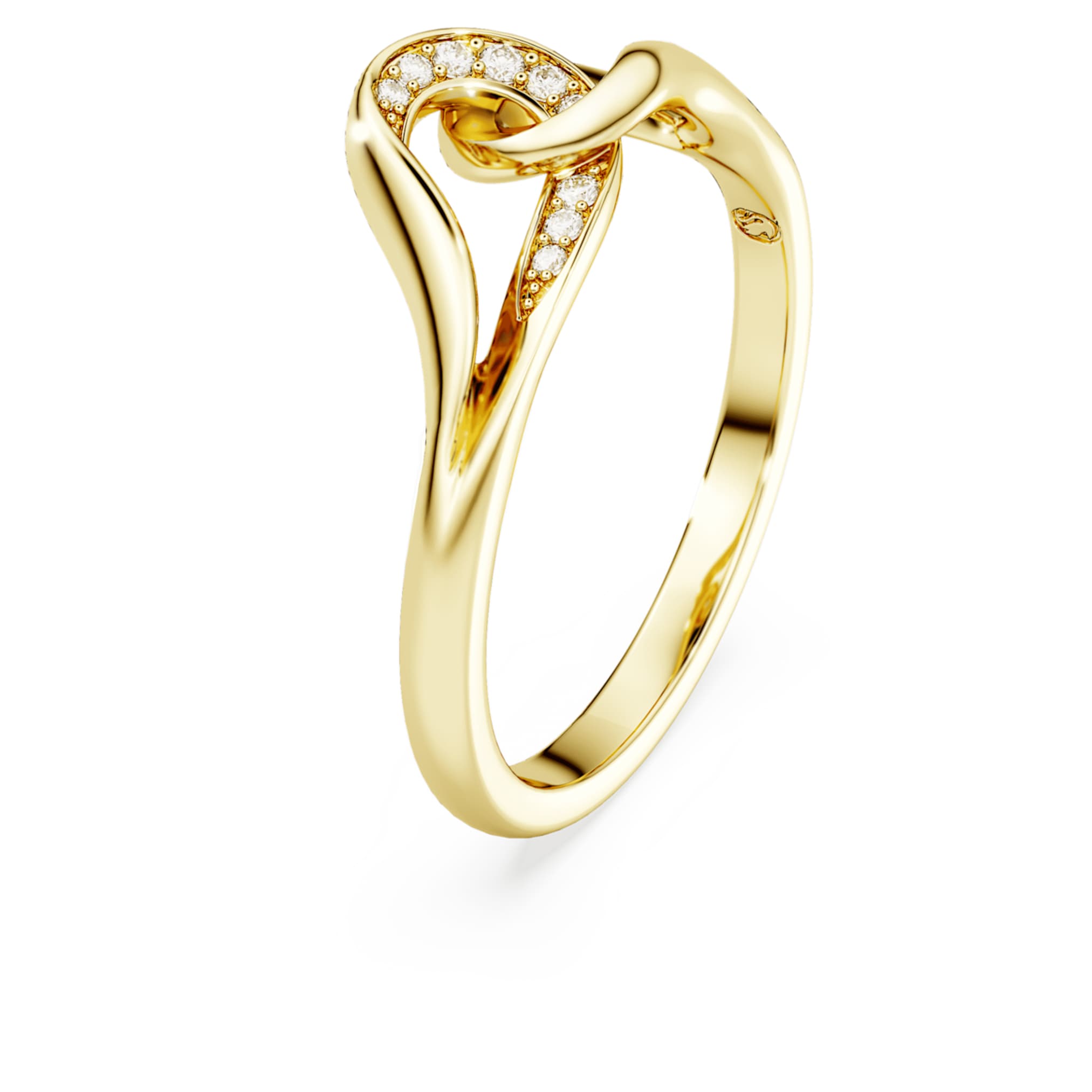 Swarovski Classica ring Round cut, Interlocking, White, Sterling silver, 18K gold finish