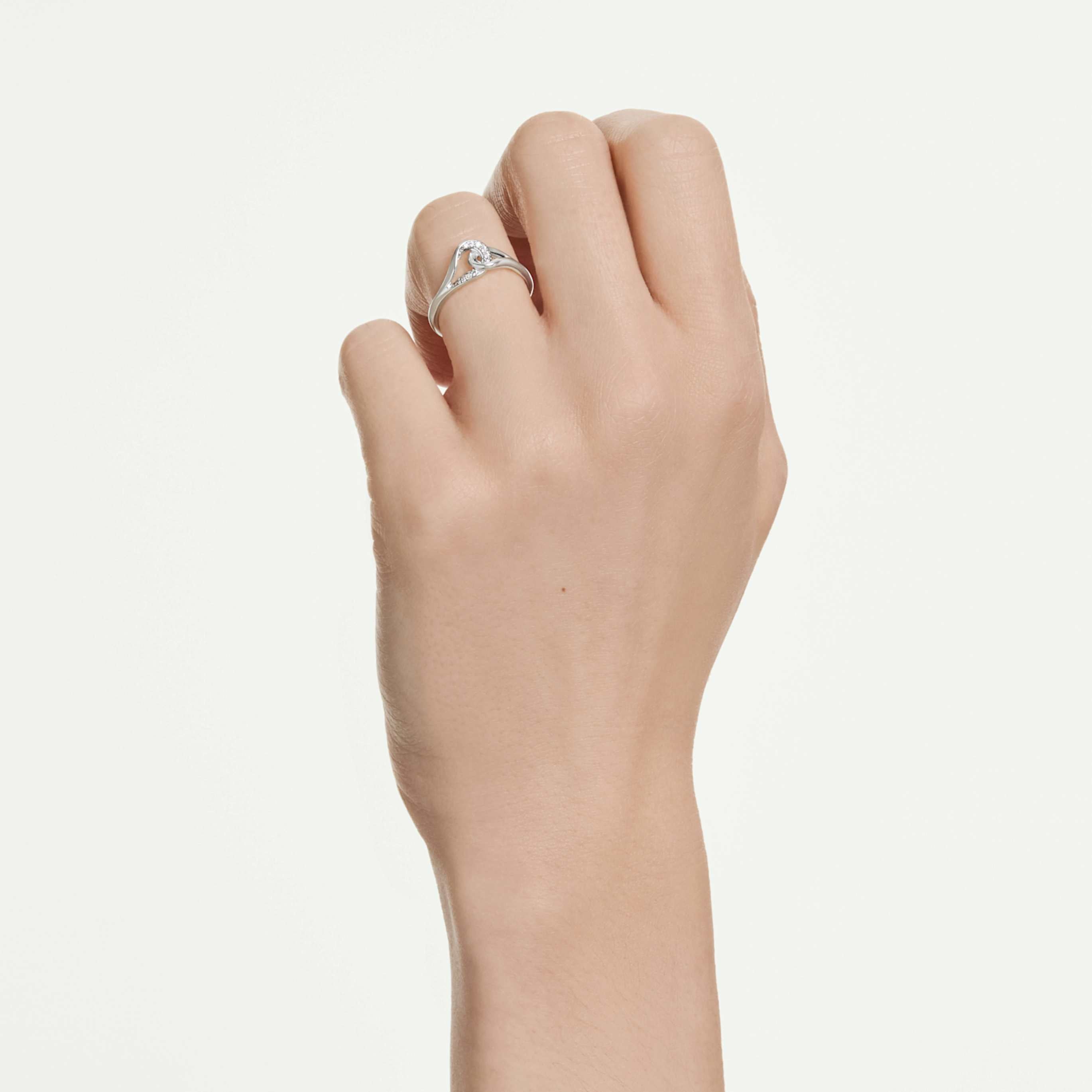 Swarovski Classica ring Round cut, Interlocking, White, Sterling silver, 18K gold finish