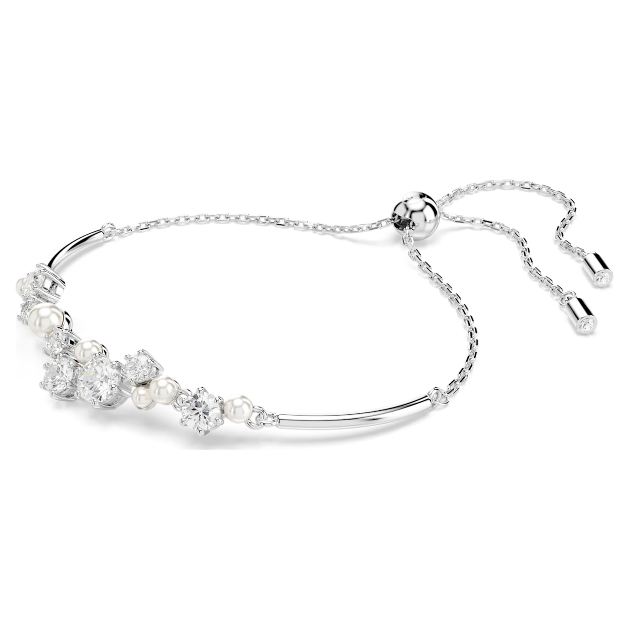 Swarovski Constella bangle Crystal pearl, Round cuts, White, Rhodium plated