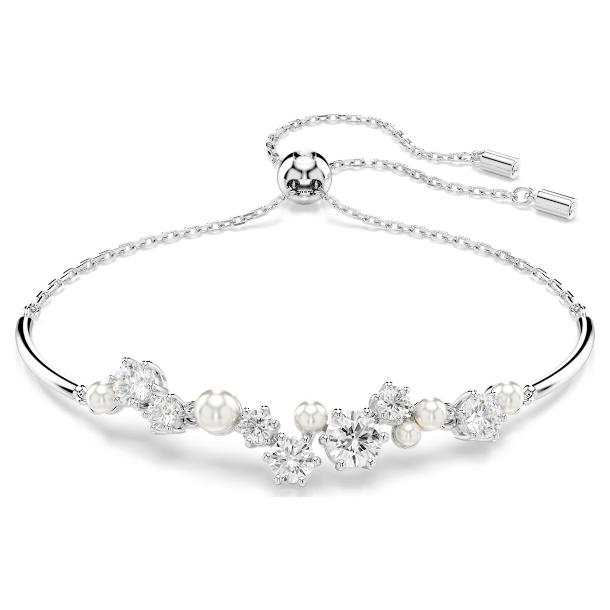 Swarovski Constella bangle Crystal pearl, Round cuts, White, Rhodium plated
