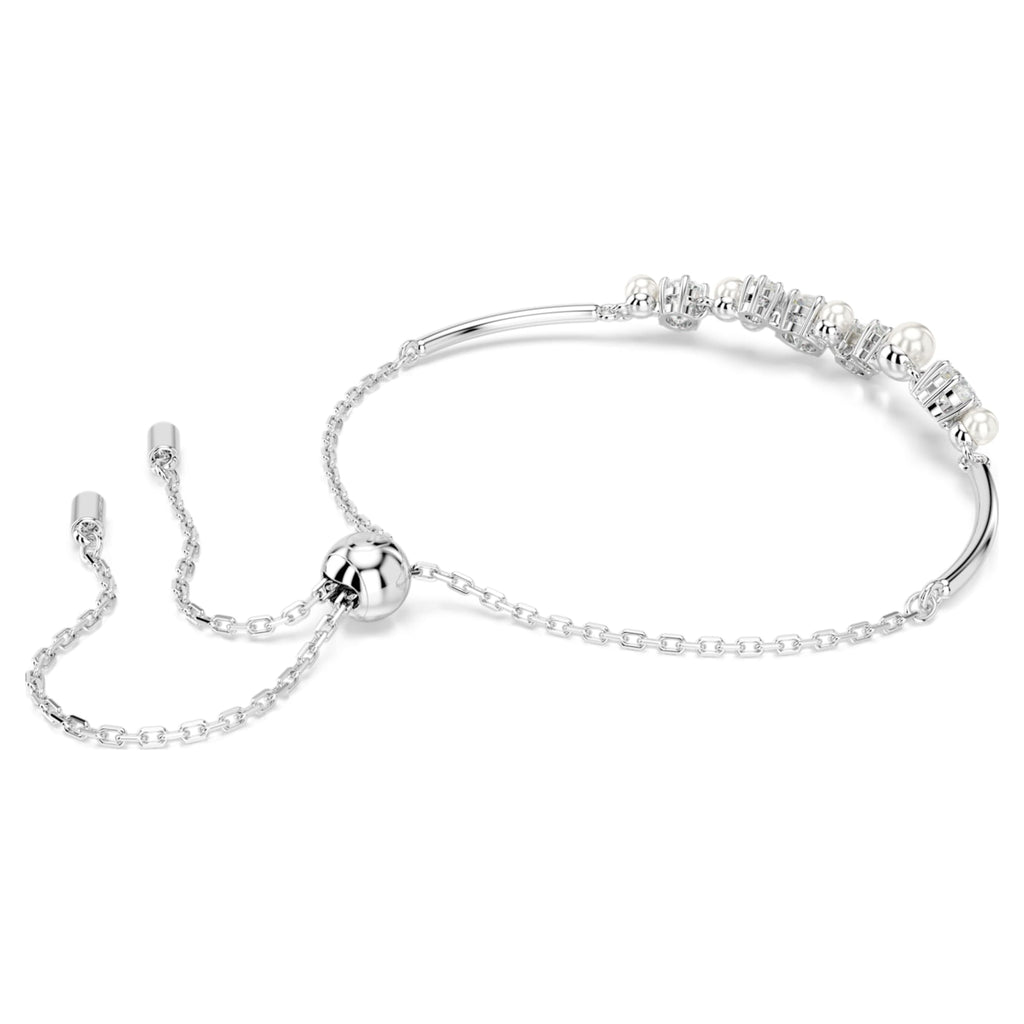 Swarovski Constella bangle Crystal pearl, Round cuts, White, Rhodium plated