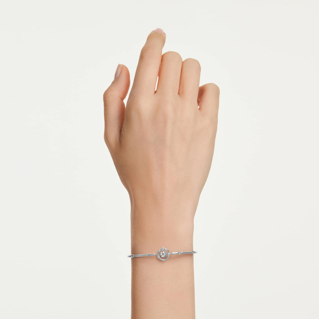 Swarovski Constella bangle Round cut, Dancing stone, White, Rhodium plated