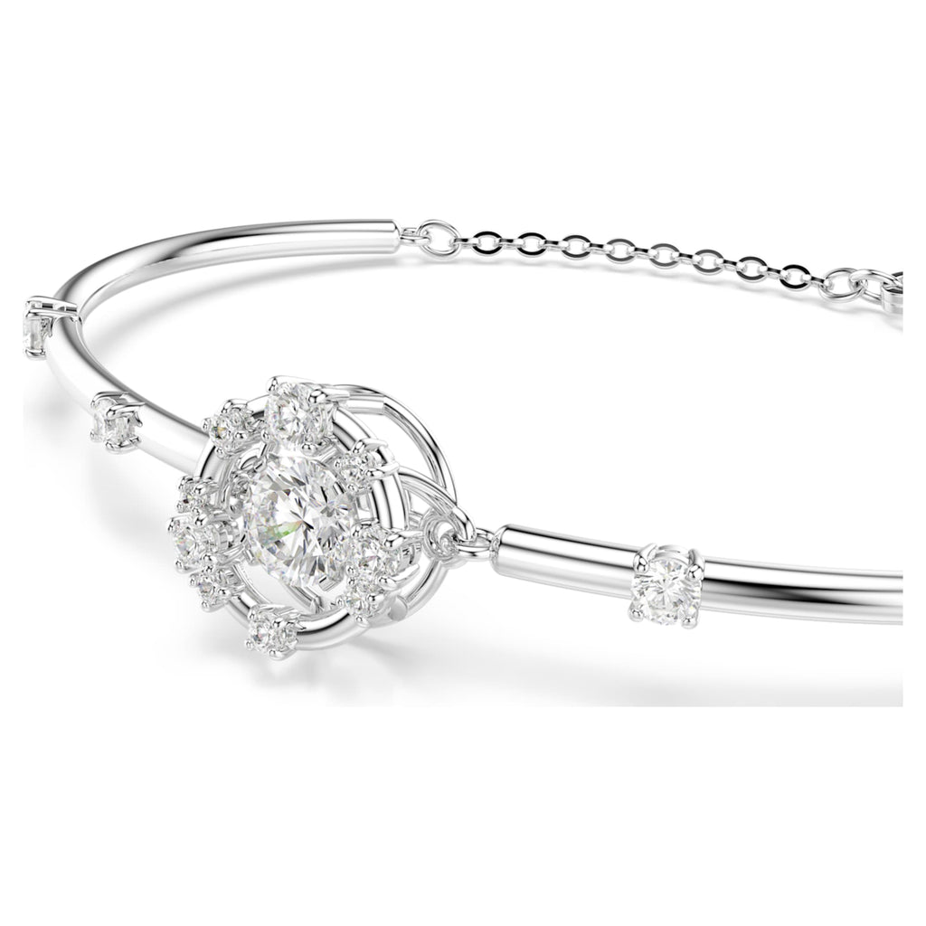 Swarovski Constella bangle Round cut, Dancing stone, White, Rhodium plated