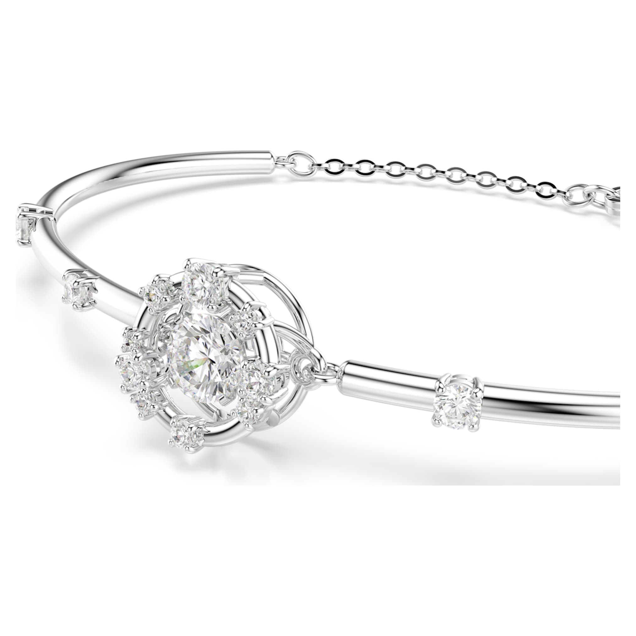 Swarovski Constella bangle Round cut, Dancing stone, White, Rhodium plated